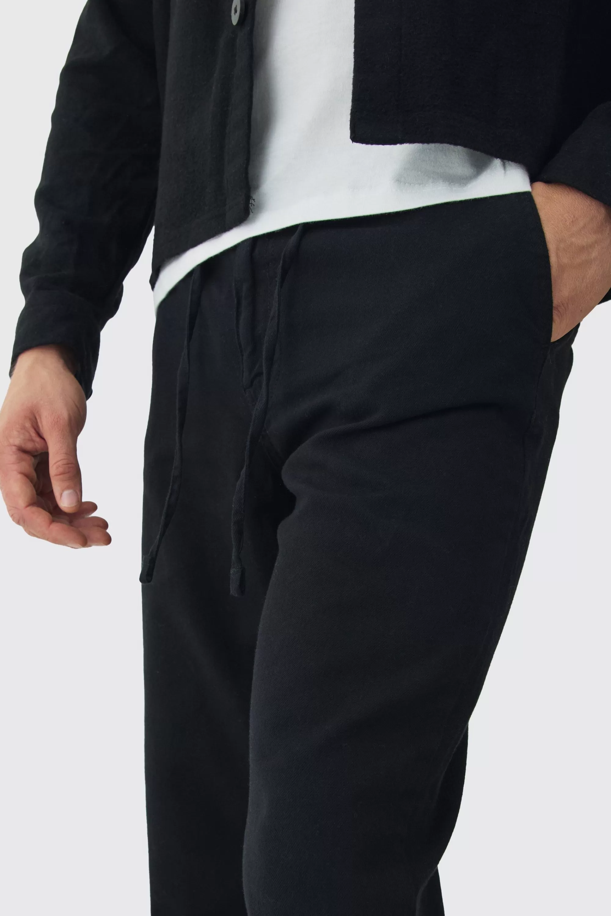 boohooMAN Tapered Chinos With Drawcords In | UK