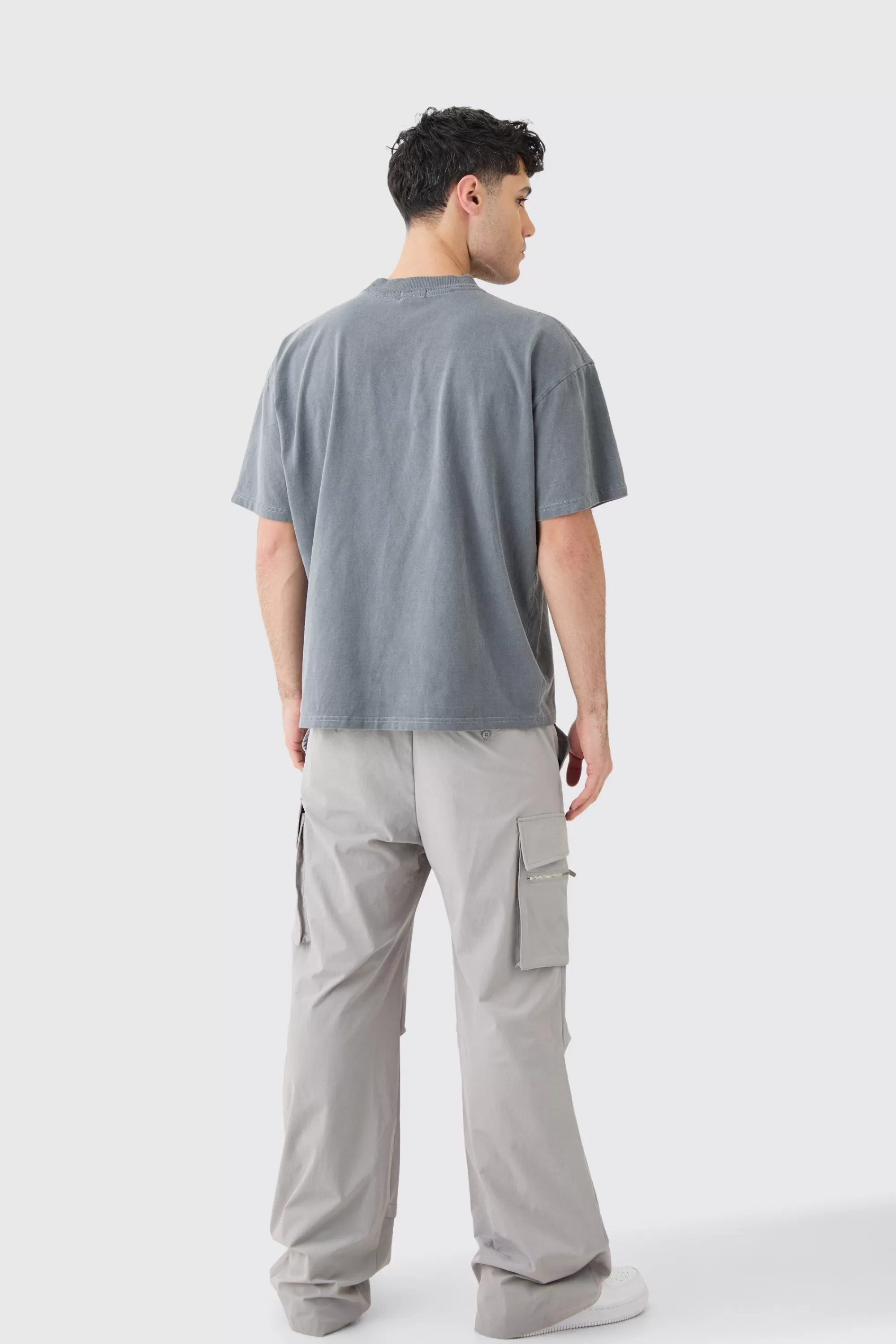 boohooMAN Technical Stretch Cargo Parachute Pants | UK