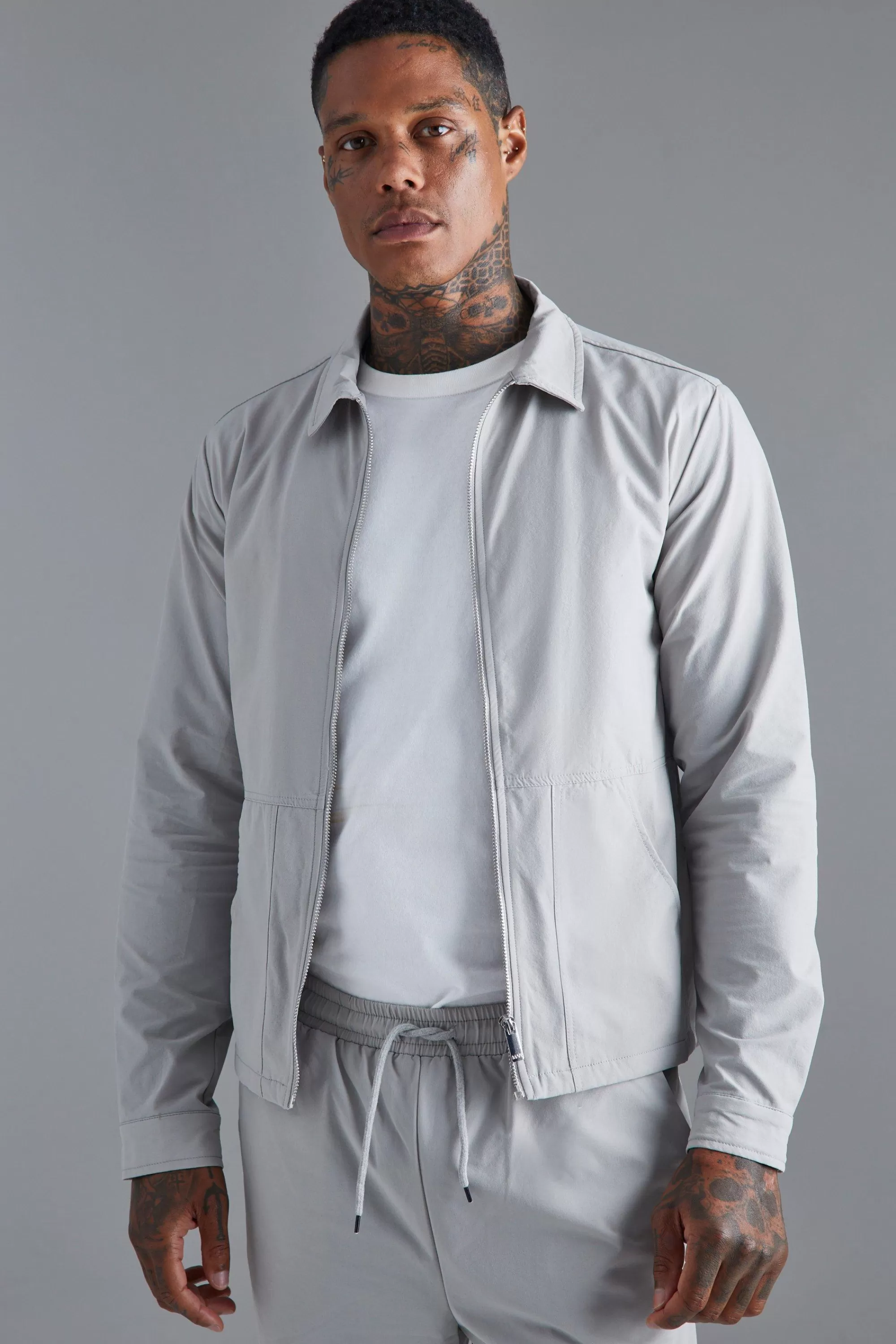 boohooMAN Technical Stretch Shacket | UK