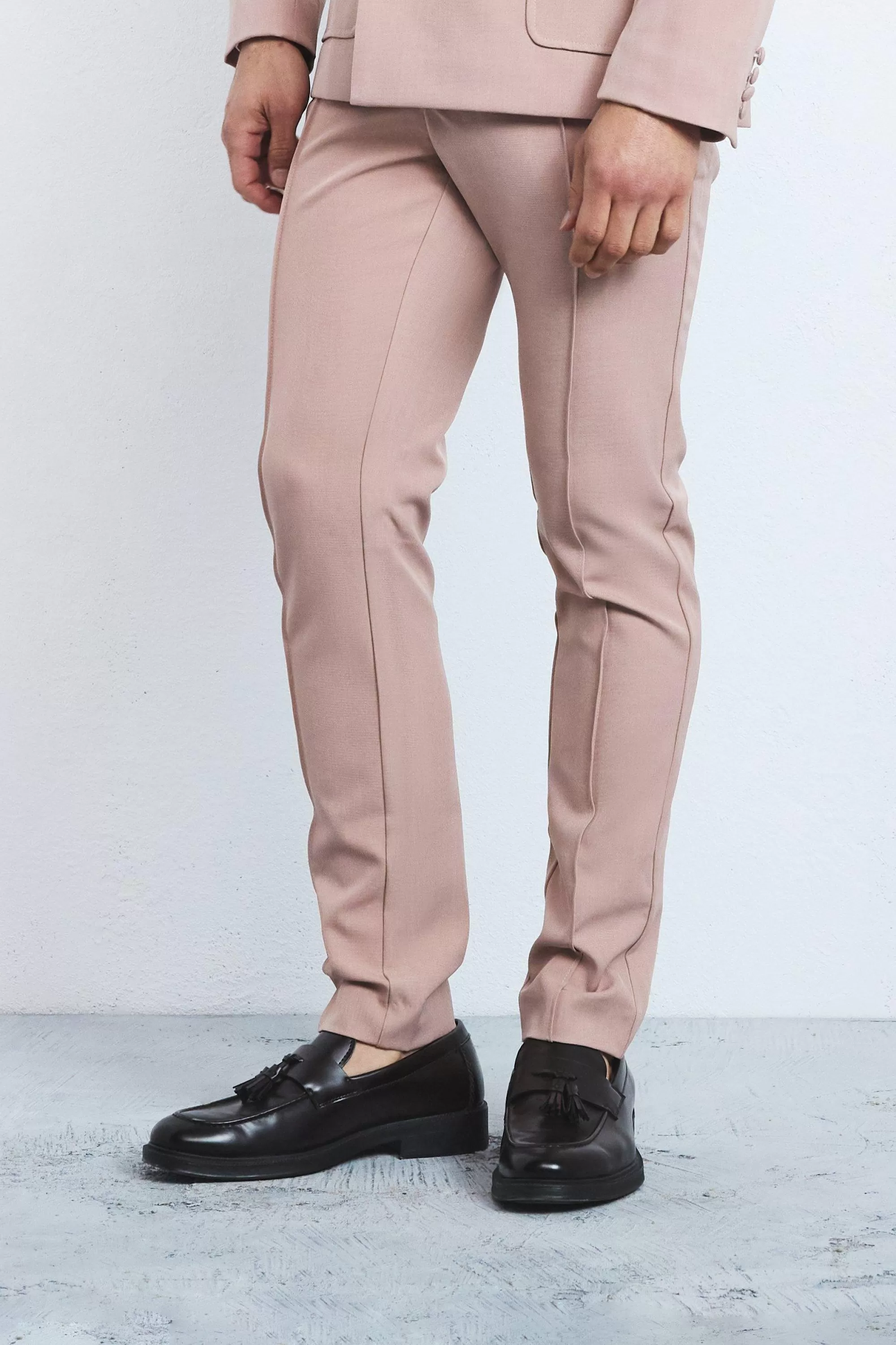 boohooMAN Textured Adjustable Waist Skinny Suit Trousers | UK