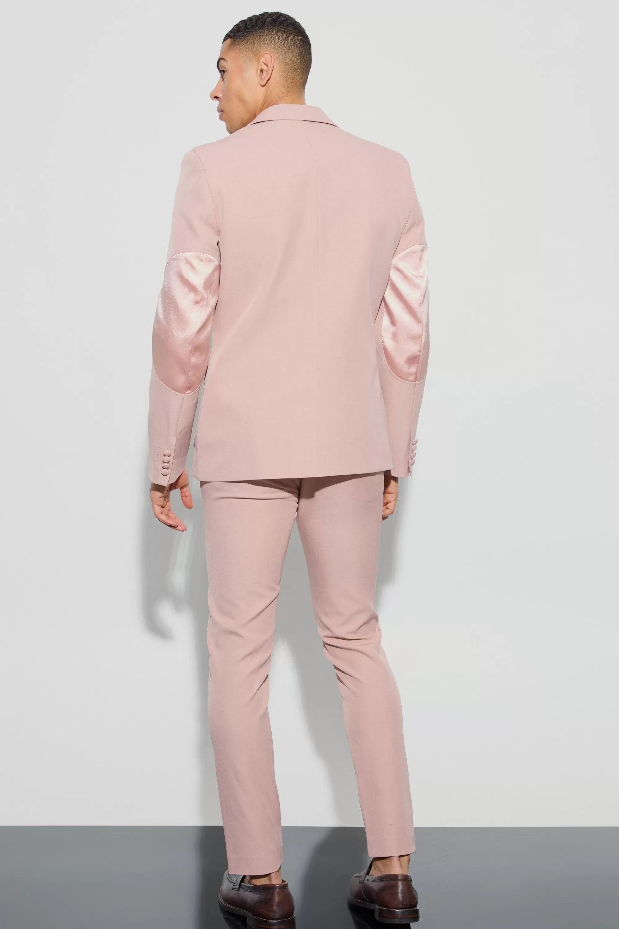boohooMAN Textured Adjustable Waist Skinny Suit Trousers | UK