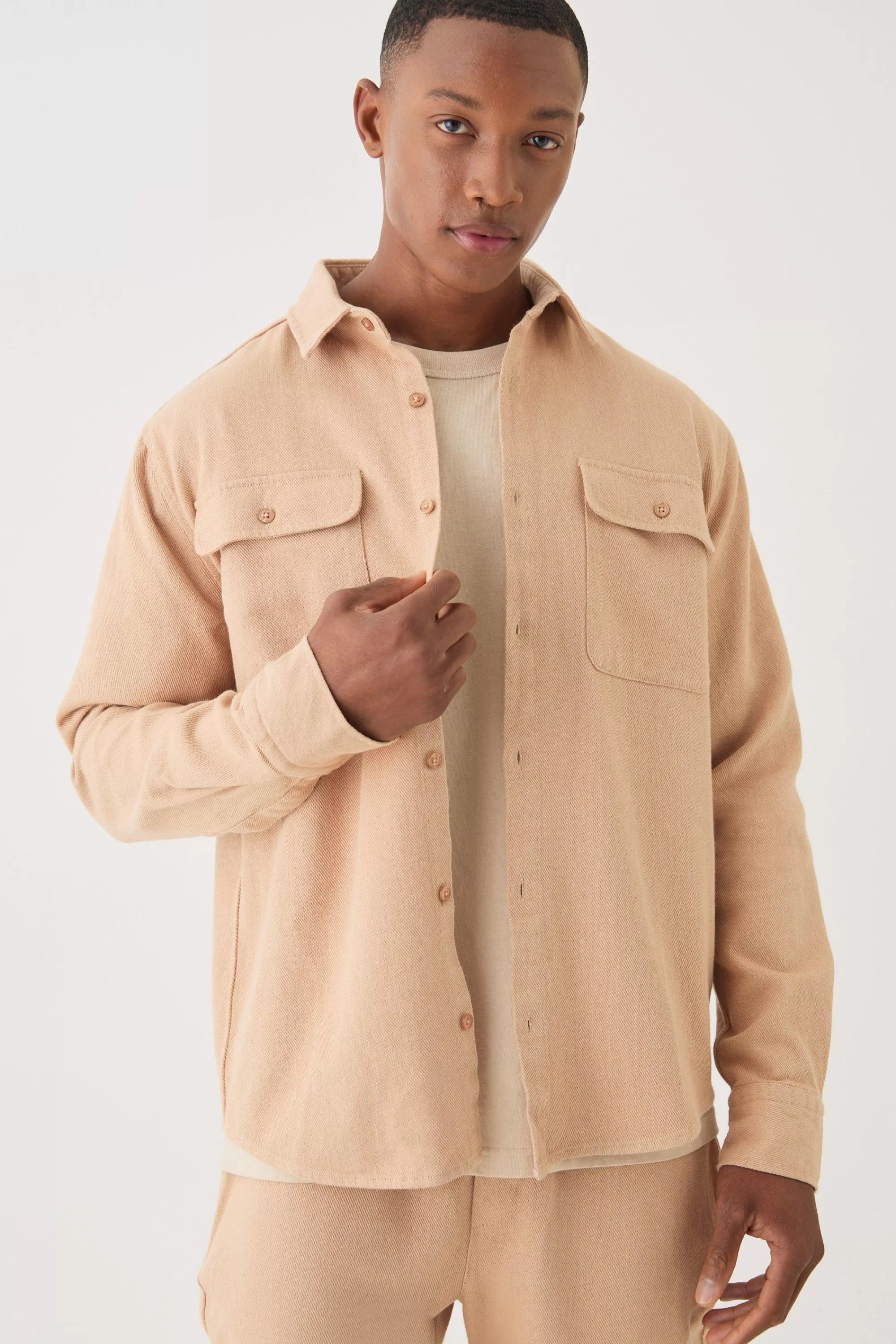 boohooMAN Textured Button Through Overshirt | UK