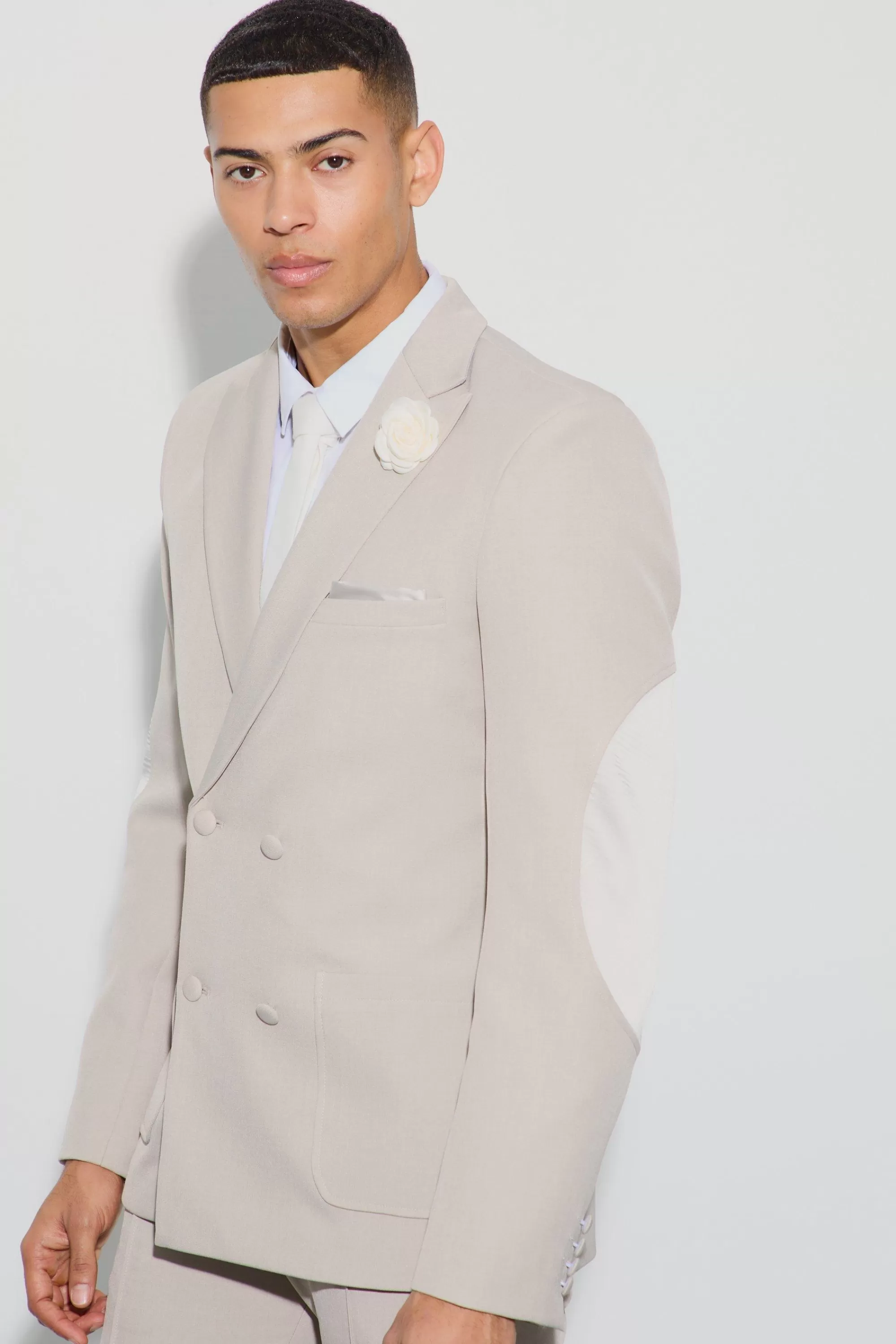 boohooMAN Textured Double Breasted Elbow Patch Blazer | UK