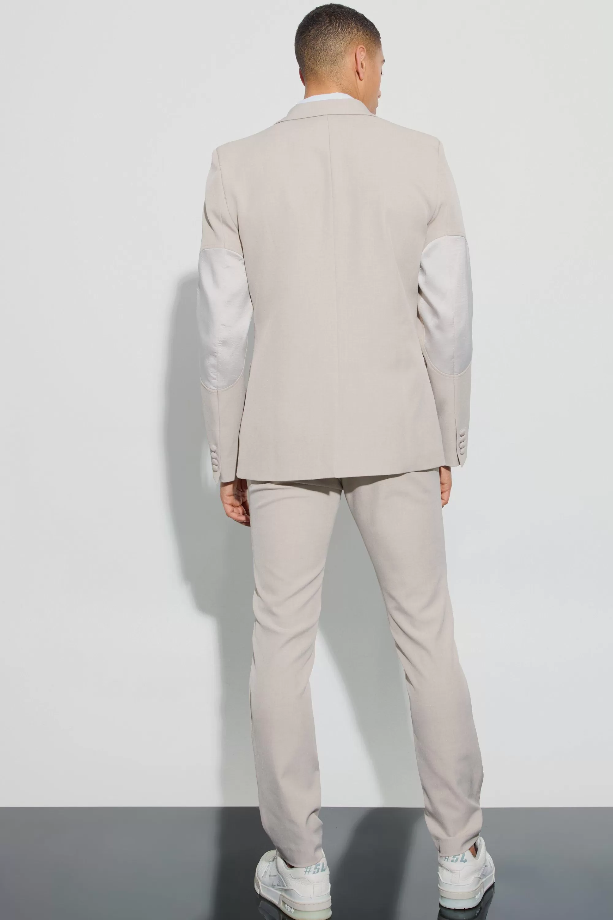boohooMAN Textured Double Breasted Elbow Patch Blazer | UK