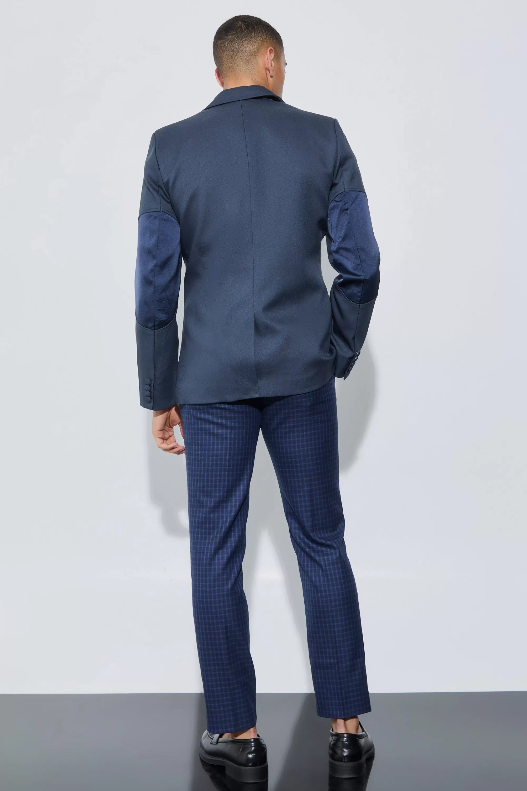 boohooMAN Textured Elbow Patch Slim Fit Blazer | UK