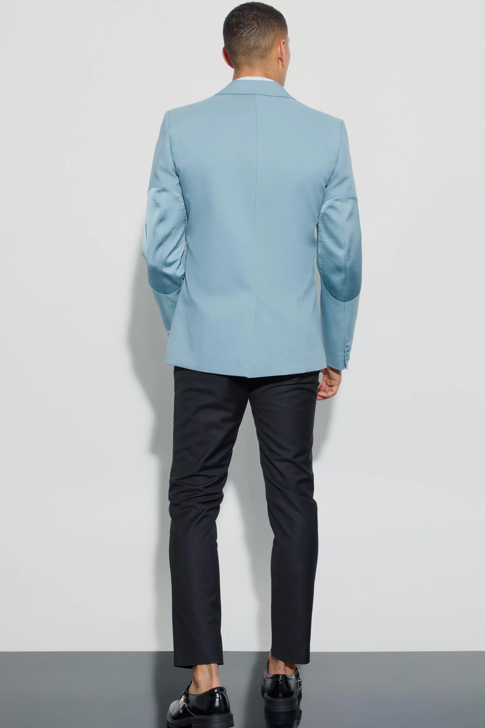 boohooMAN Textured Elbow Patch Slim Fit Blazer | UK