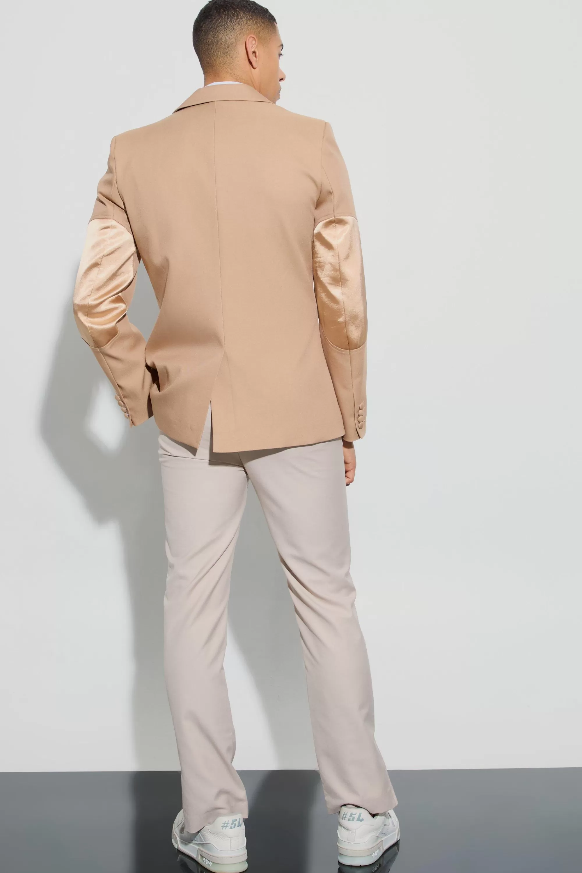boohooMAN Textured Elbow Patch Slim Fit Blazer | UK