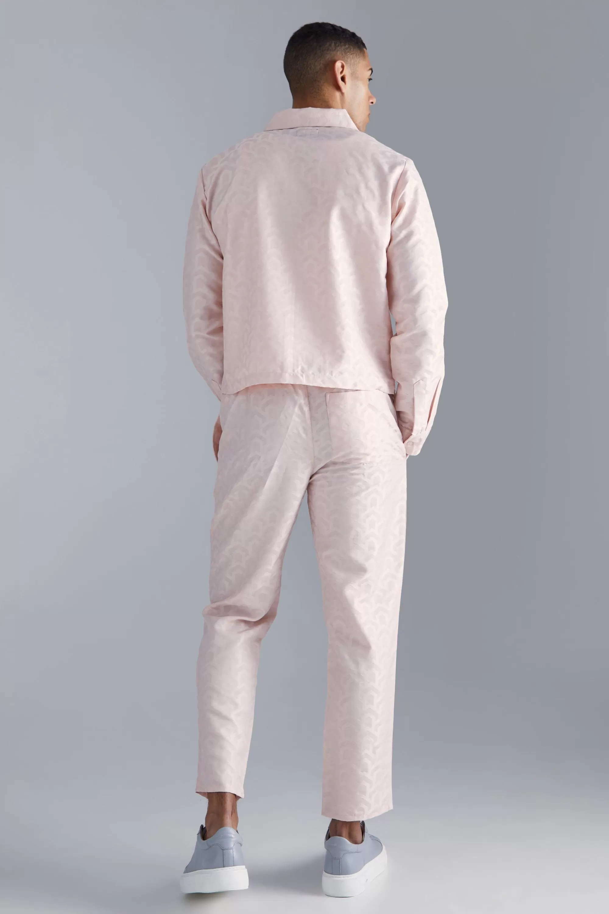 boohooMAN Textured Geo Boxy Zip Through Set | UK