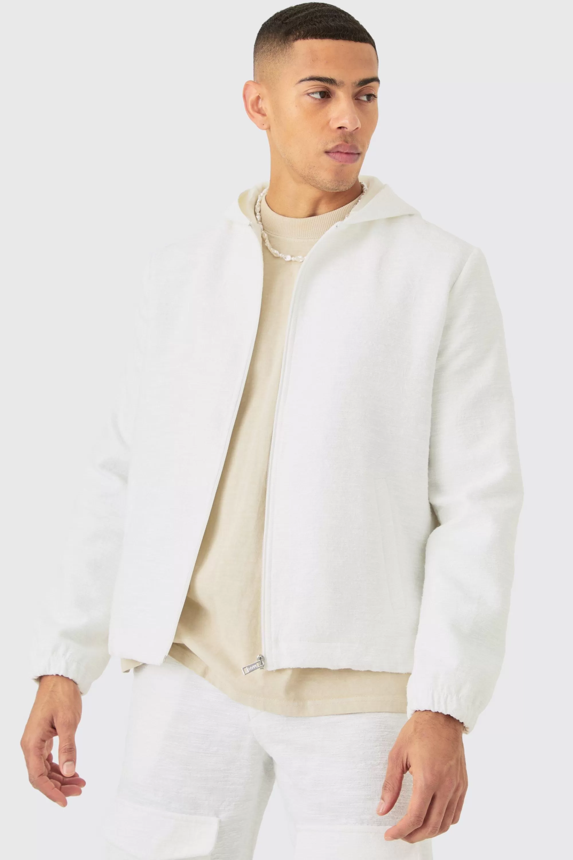 boohooMAN Textured Jacquard Smart Hooded Jacket | UK