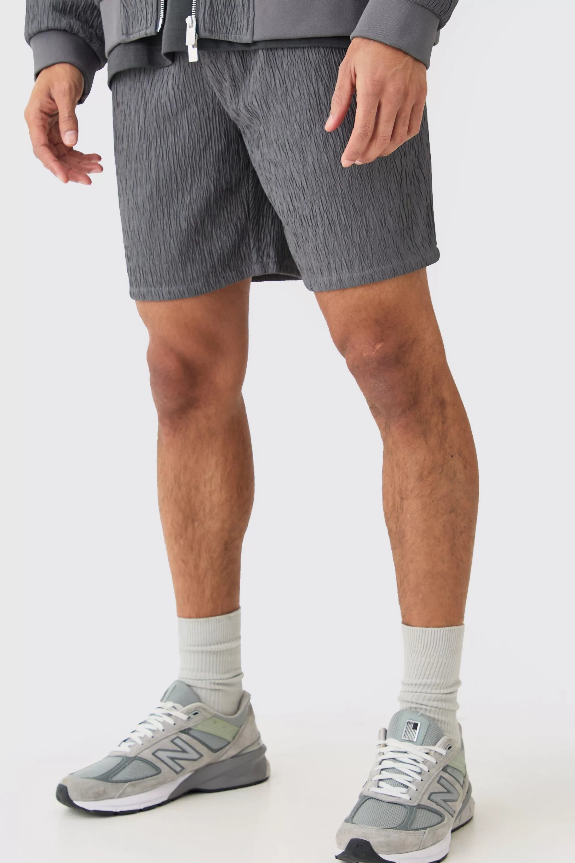 boohooMAN Textured Satin Elasticated Waist Shorts | UK
