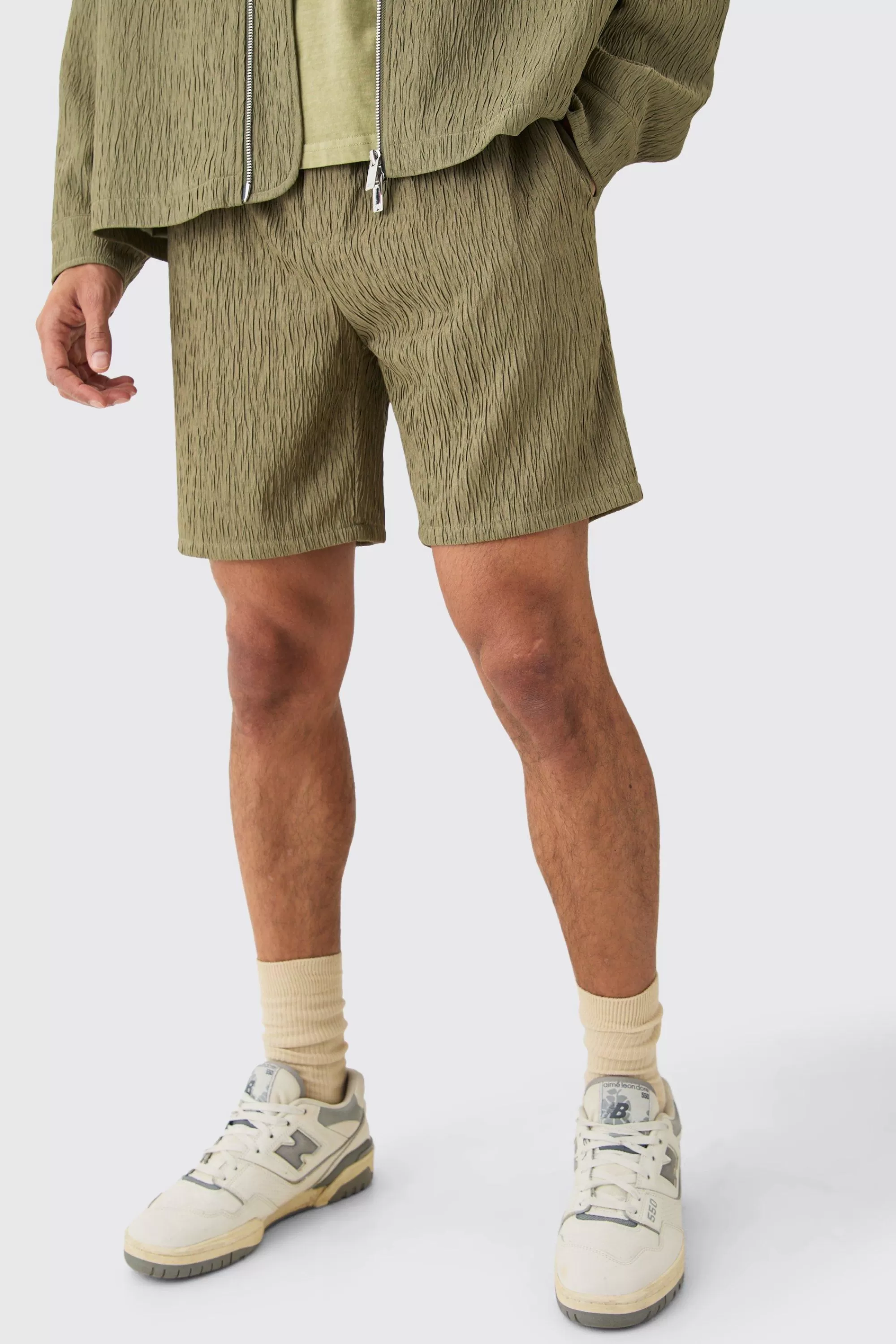 boohooMAN Textured Satin Elasticated Waist Shorts | UK