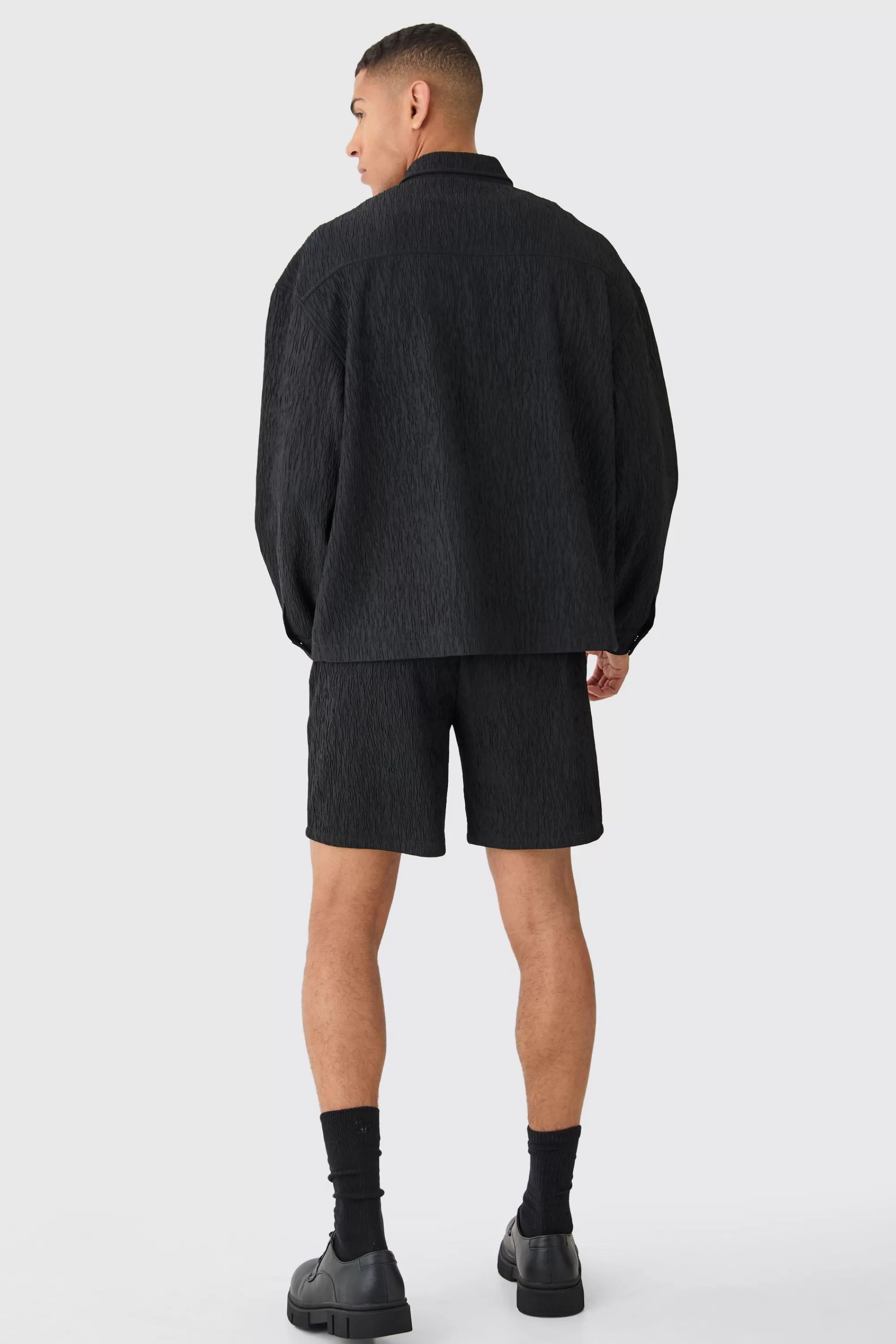 boohooMAN Textured Satin Elasticated Waist Shorts | UK
