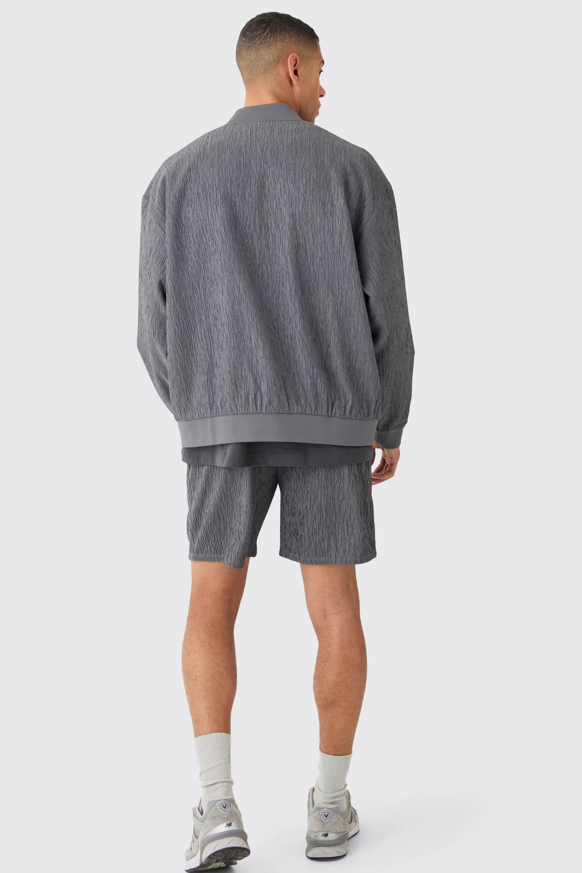 boohooMAN Textured Satin Oversized Bomber Jacket | UK