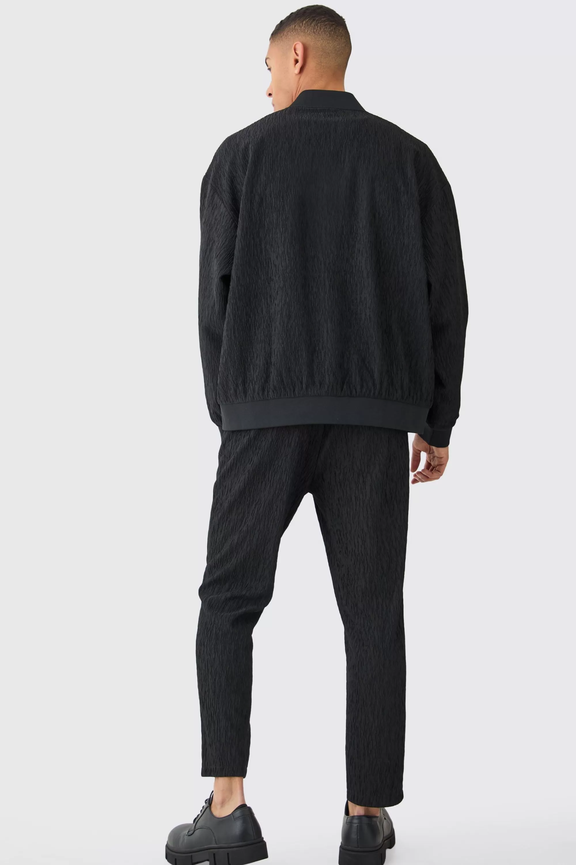 boohooMAN Textured Satin Oversized Bomber Jacket | UK