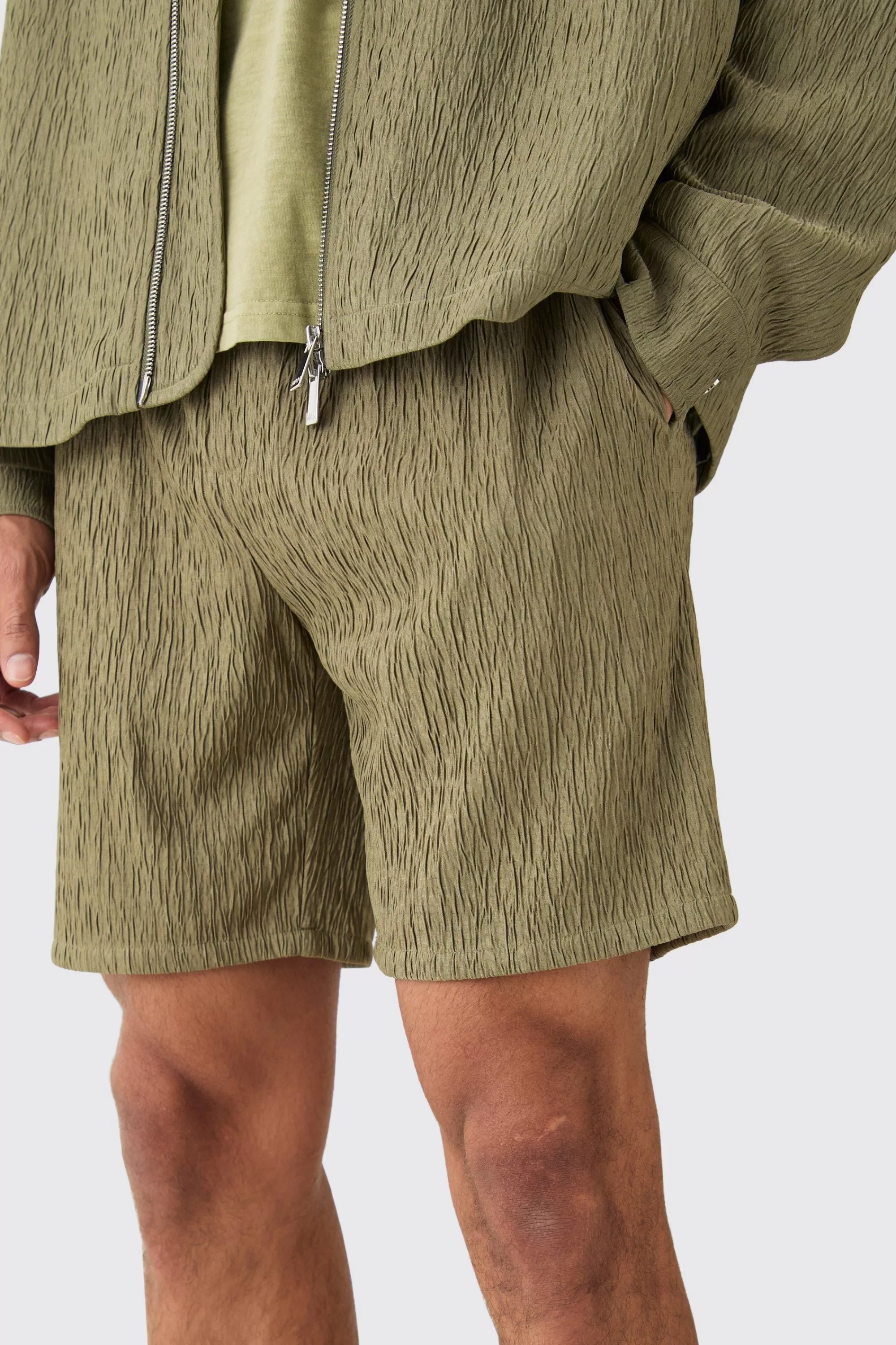 boohooMAN Textured Satin Oversized Fit Zip Up Harrington Suit | UK