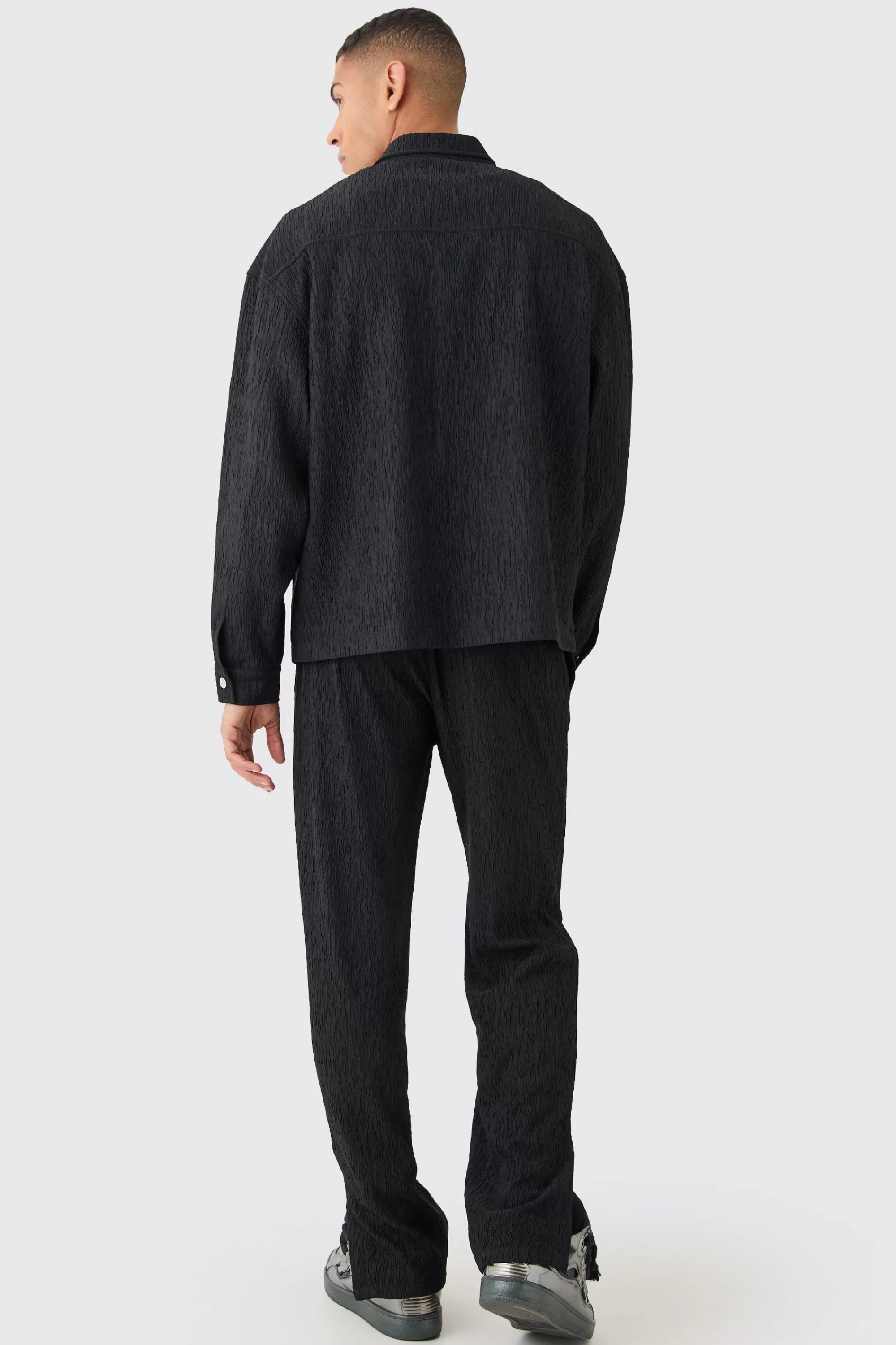 boohooMAN Textured Satin Zip Up Harrington Jacket | UK