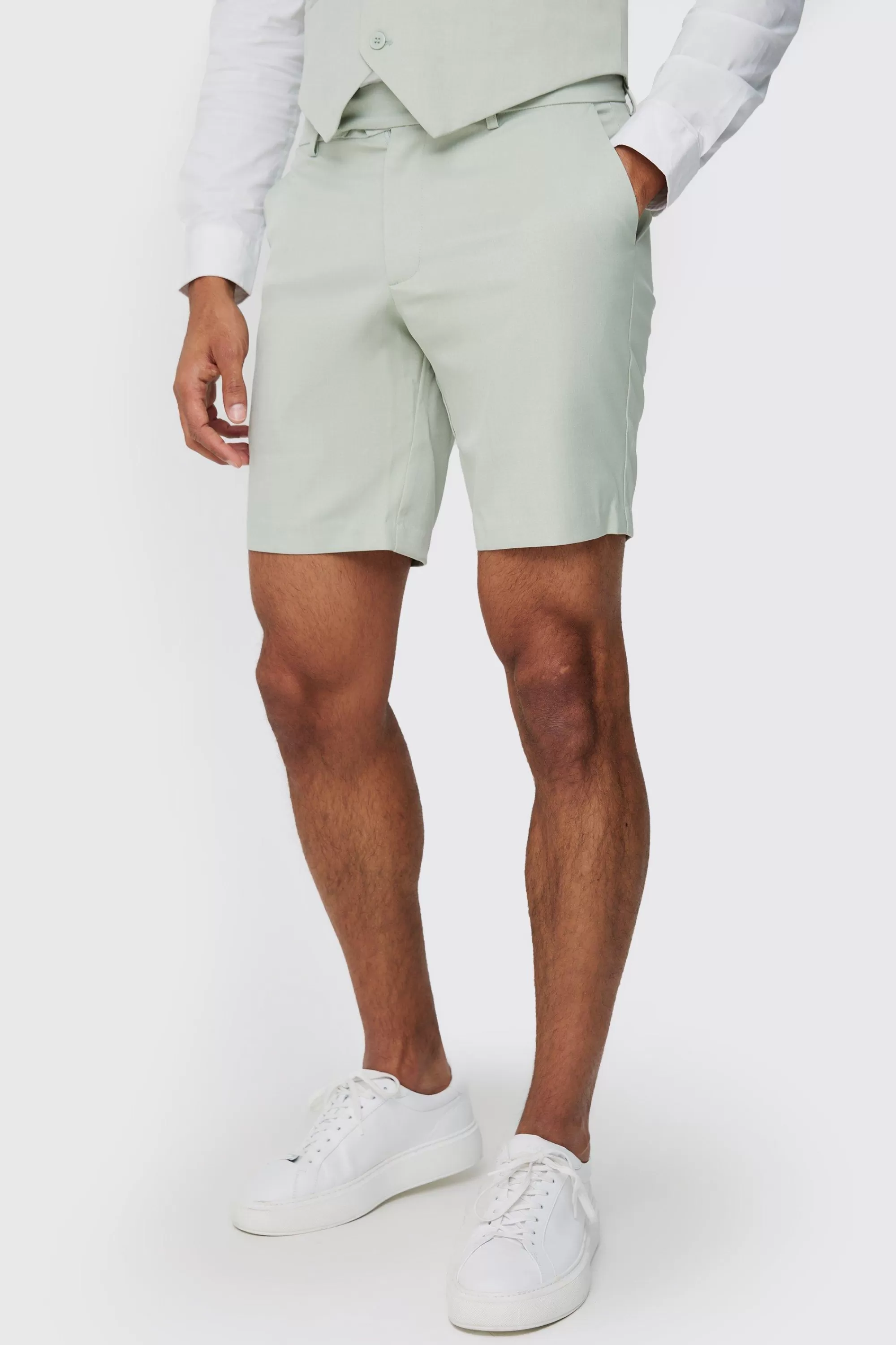 boohooMAN Textured Slim Fit Suit Shorts | UK