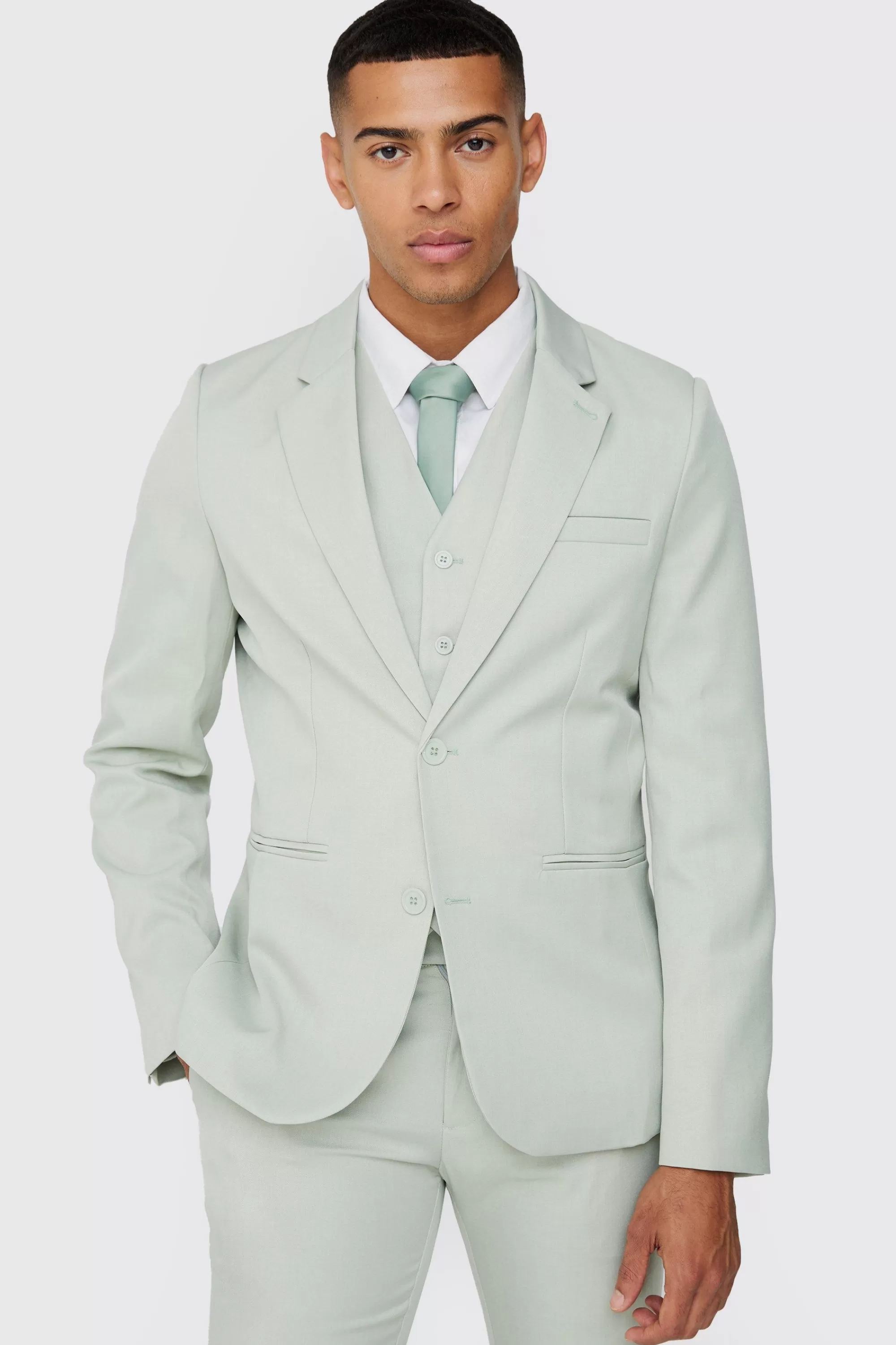 boohooMAN Textured Slim Single Breasted Suit Jacket | UK