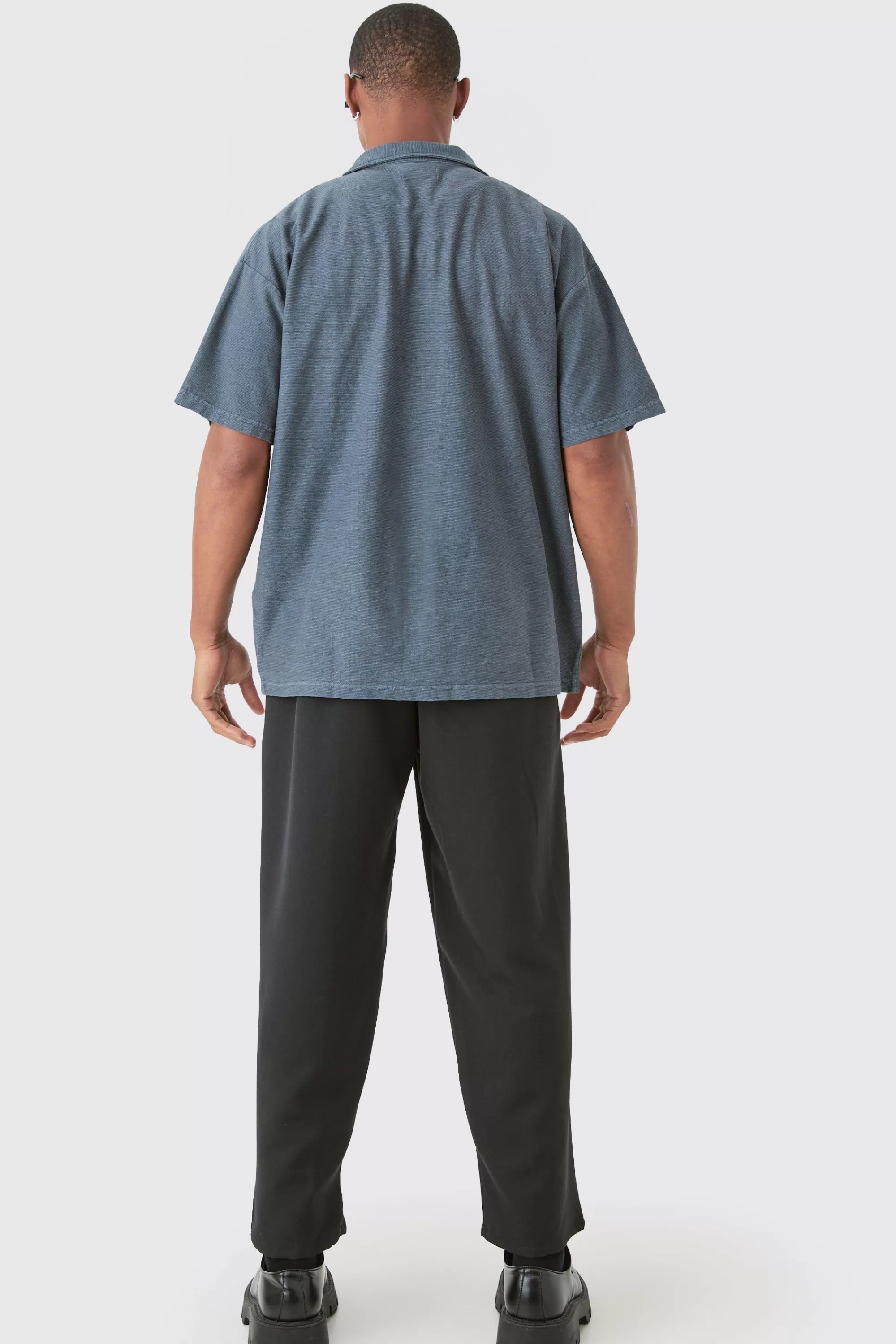 boohooMAN Textured Washed Dropped Shoulder Revere Shirt | UK