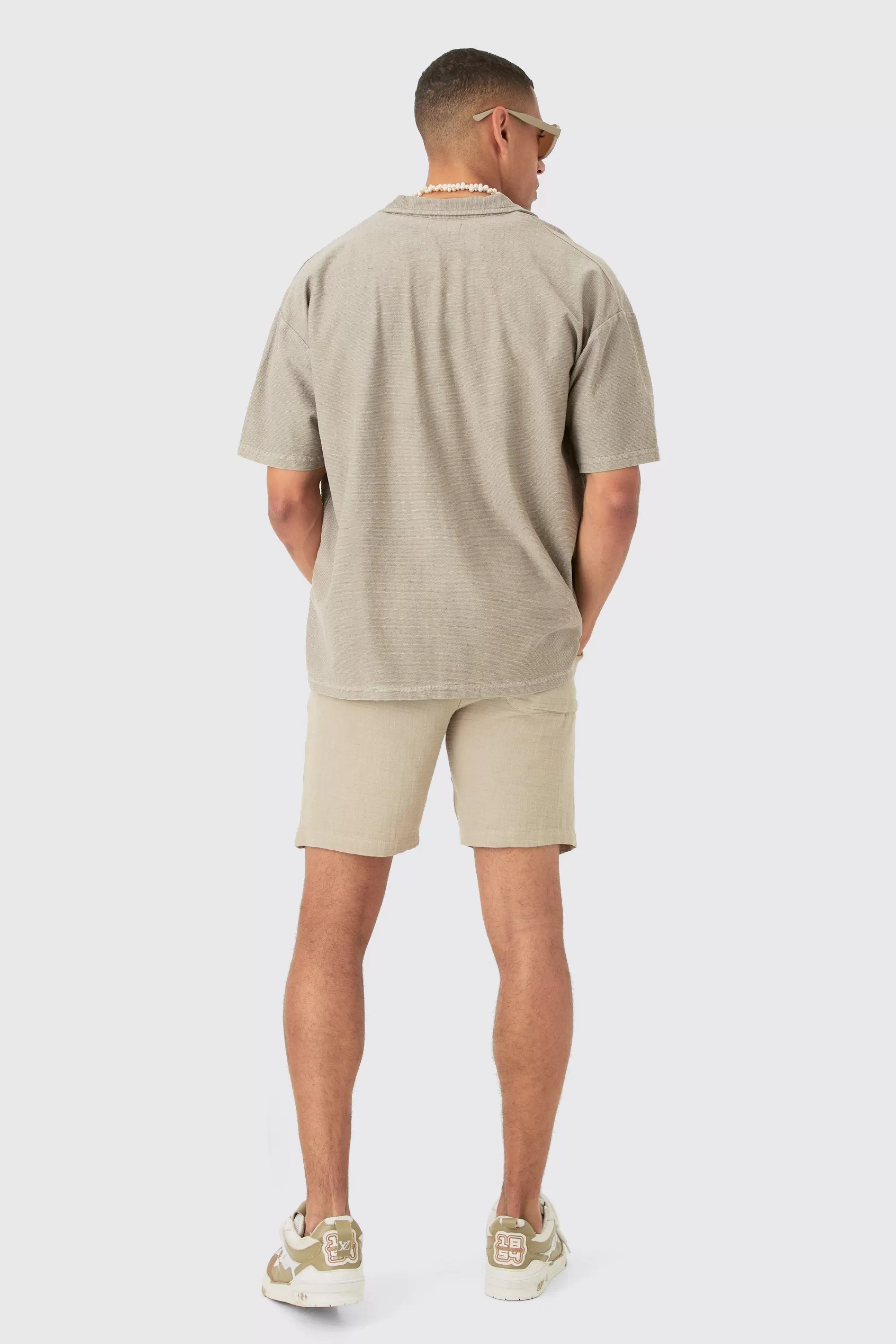 boohooMAN Textured Washed Dropped Shoulder Revere Shirt | UK