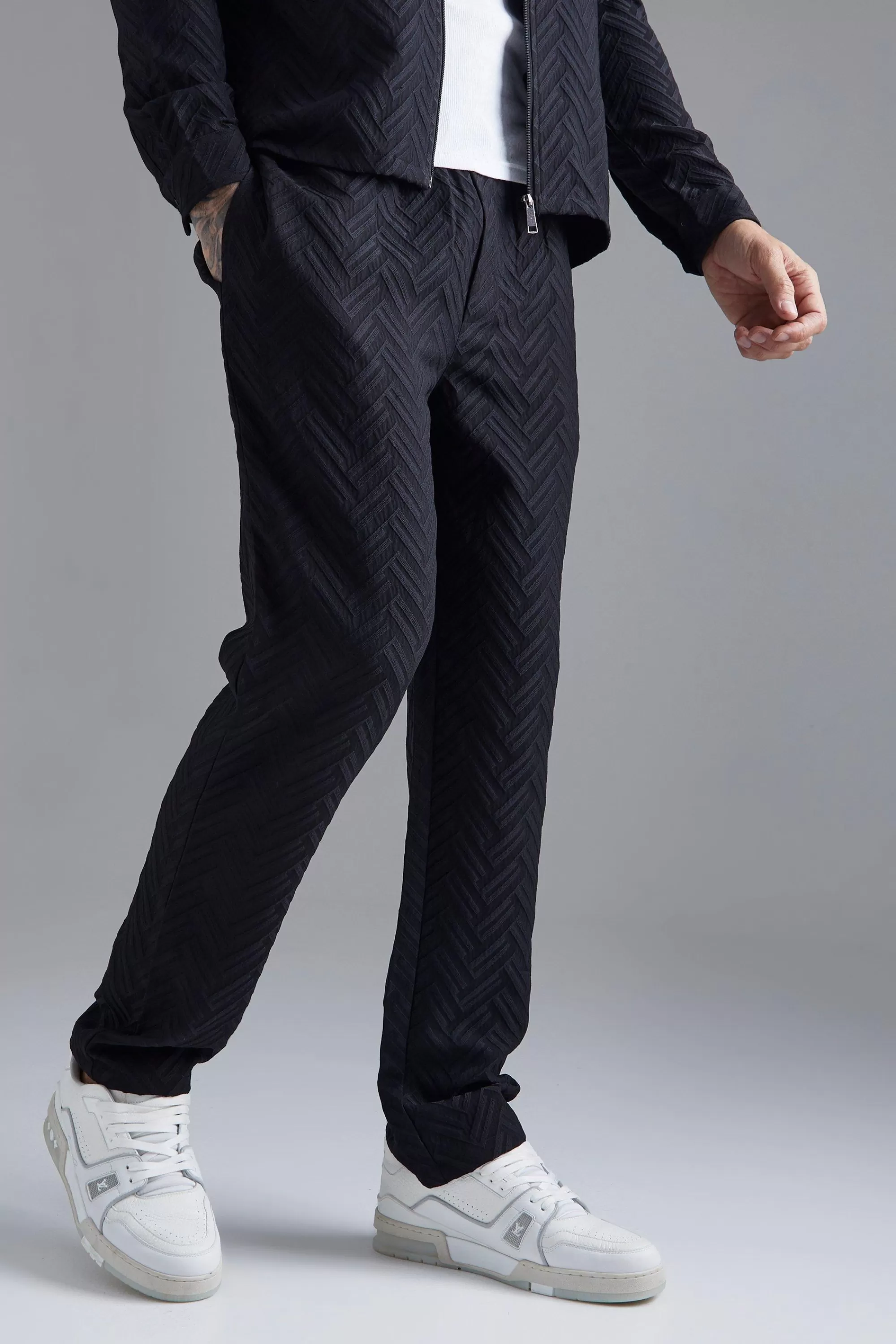 boohooMAN Tonal Geo Smart Straight Trouser | UK