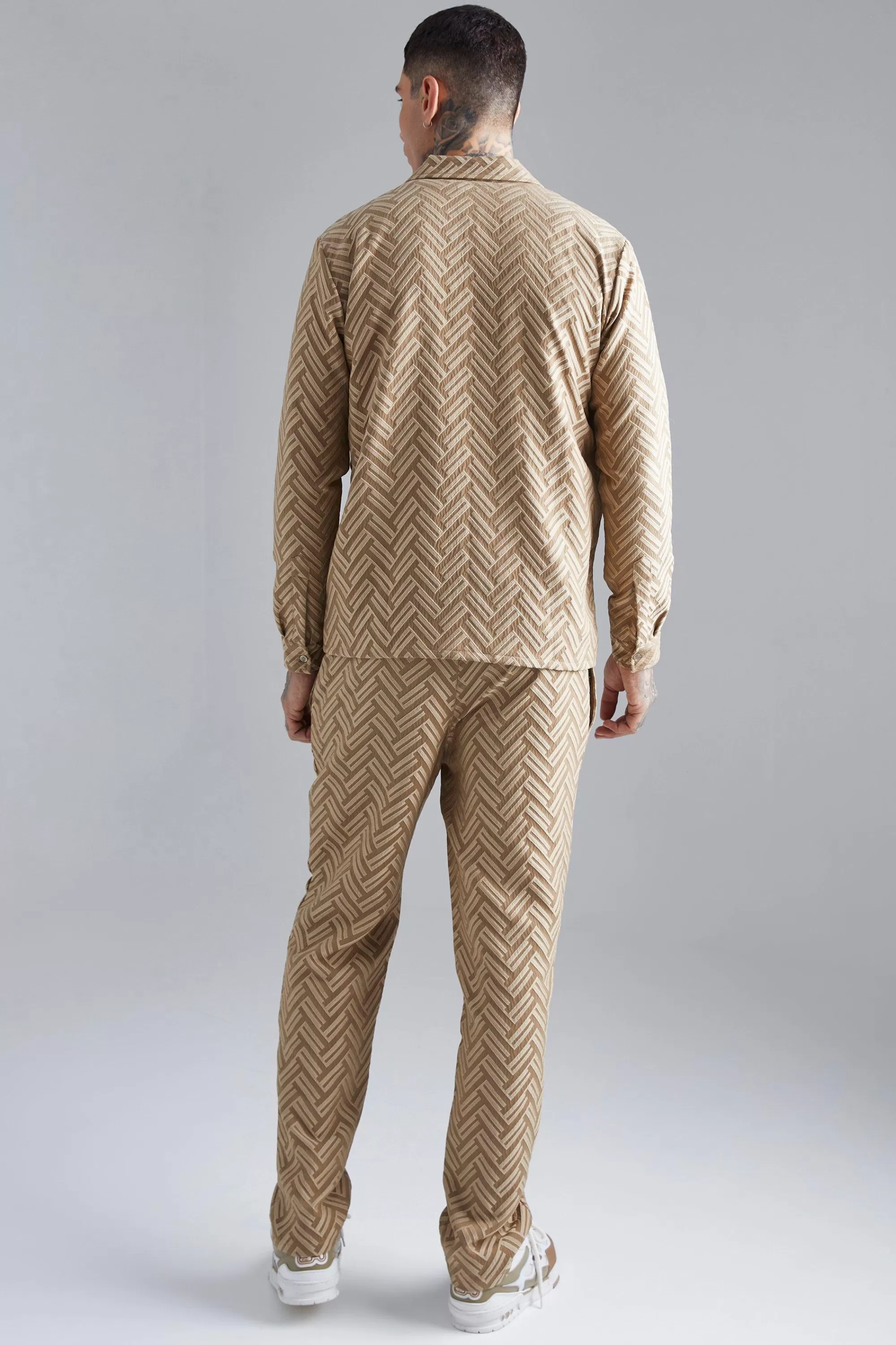 boohooMAN Tonal Geo Smart Zip Overshirt | UK