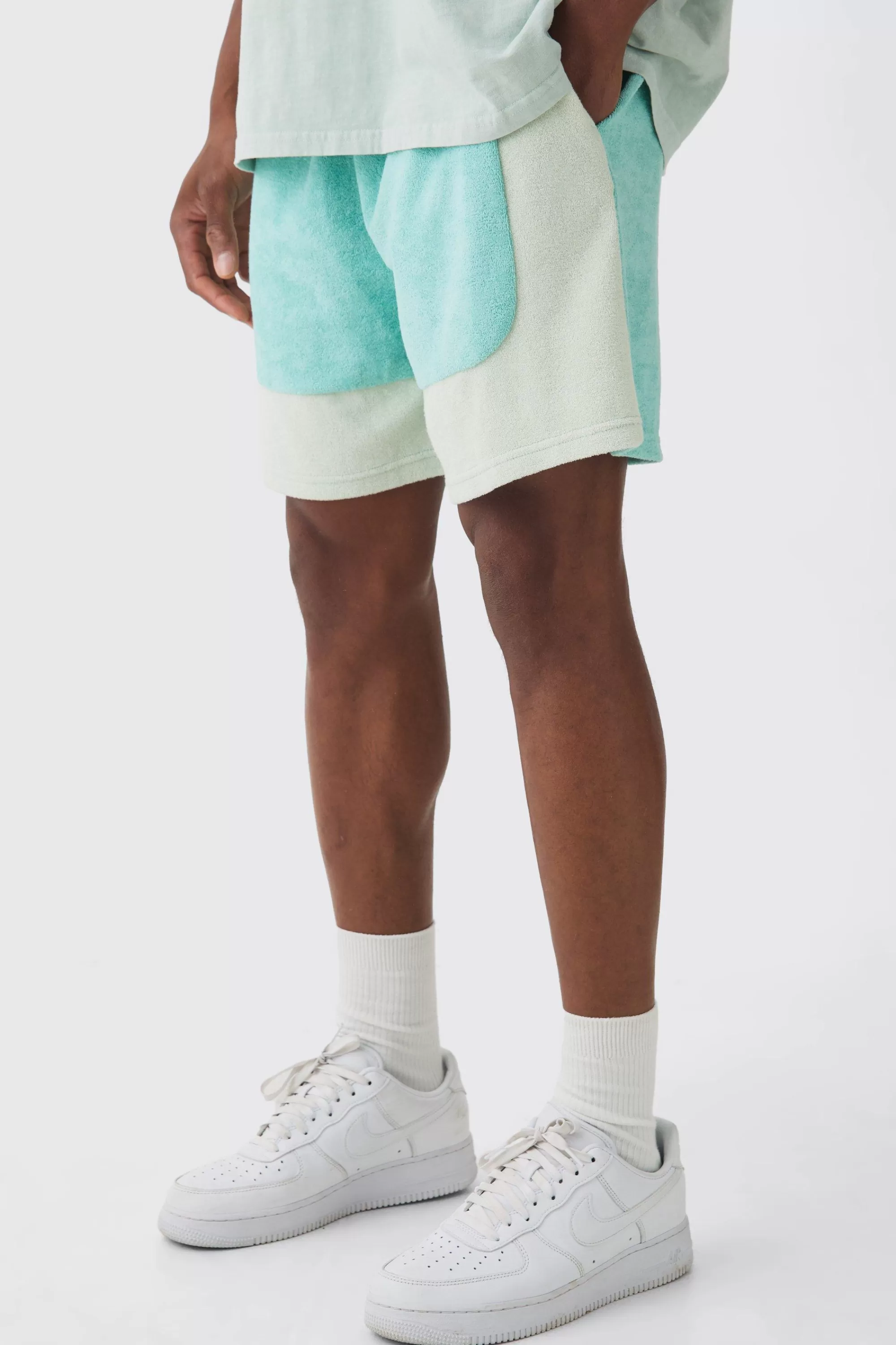 boohooMAN Towelling Colour Block Short | UK