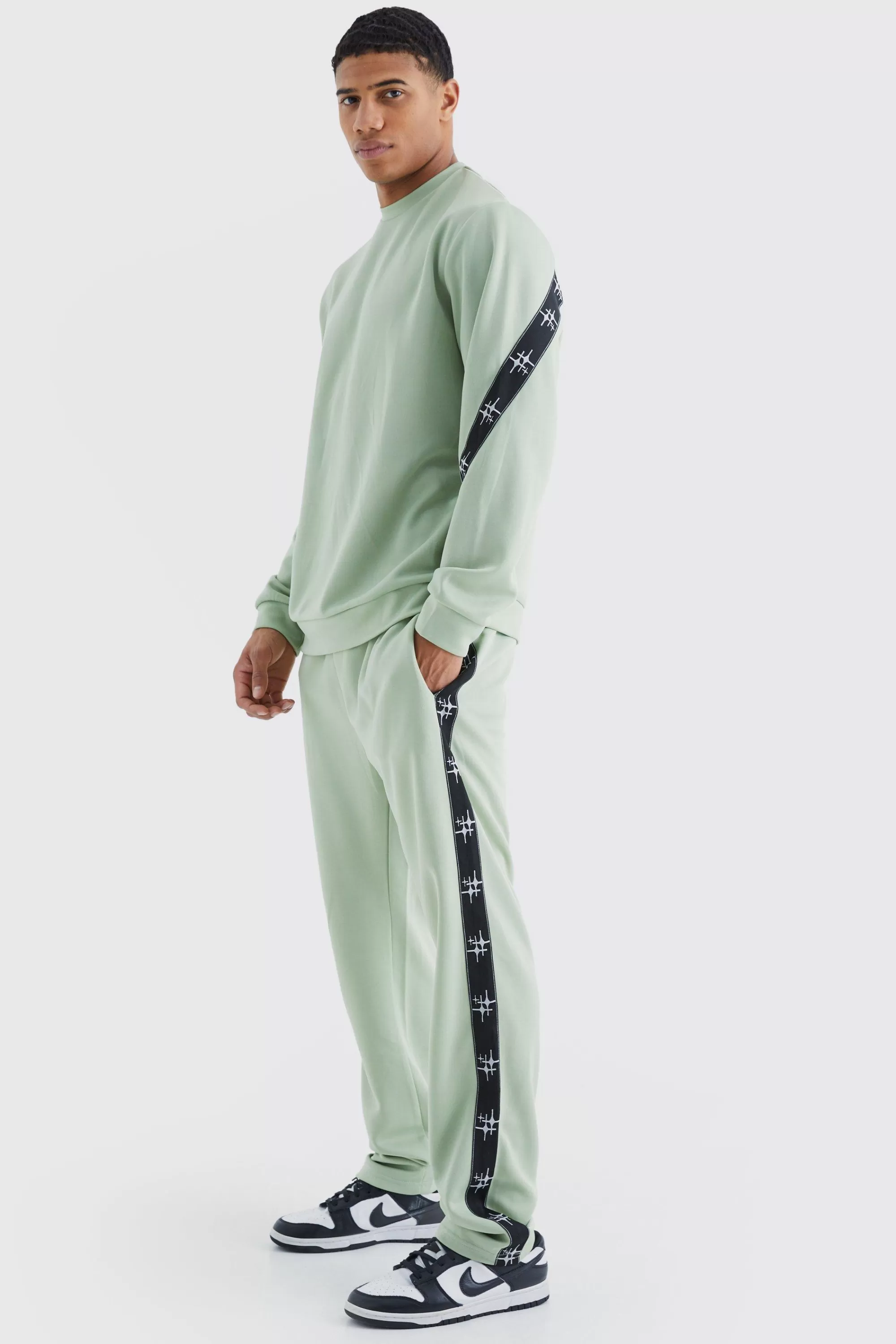boohooMAN Tricot Tape Side Sweatshirt Tracksuit | UK