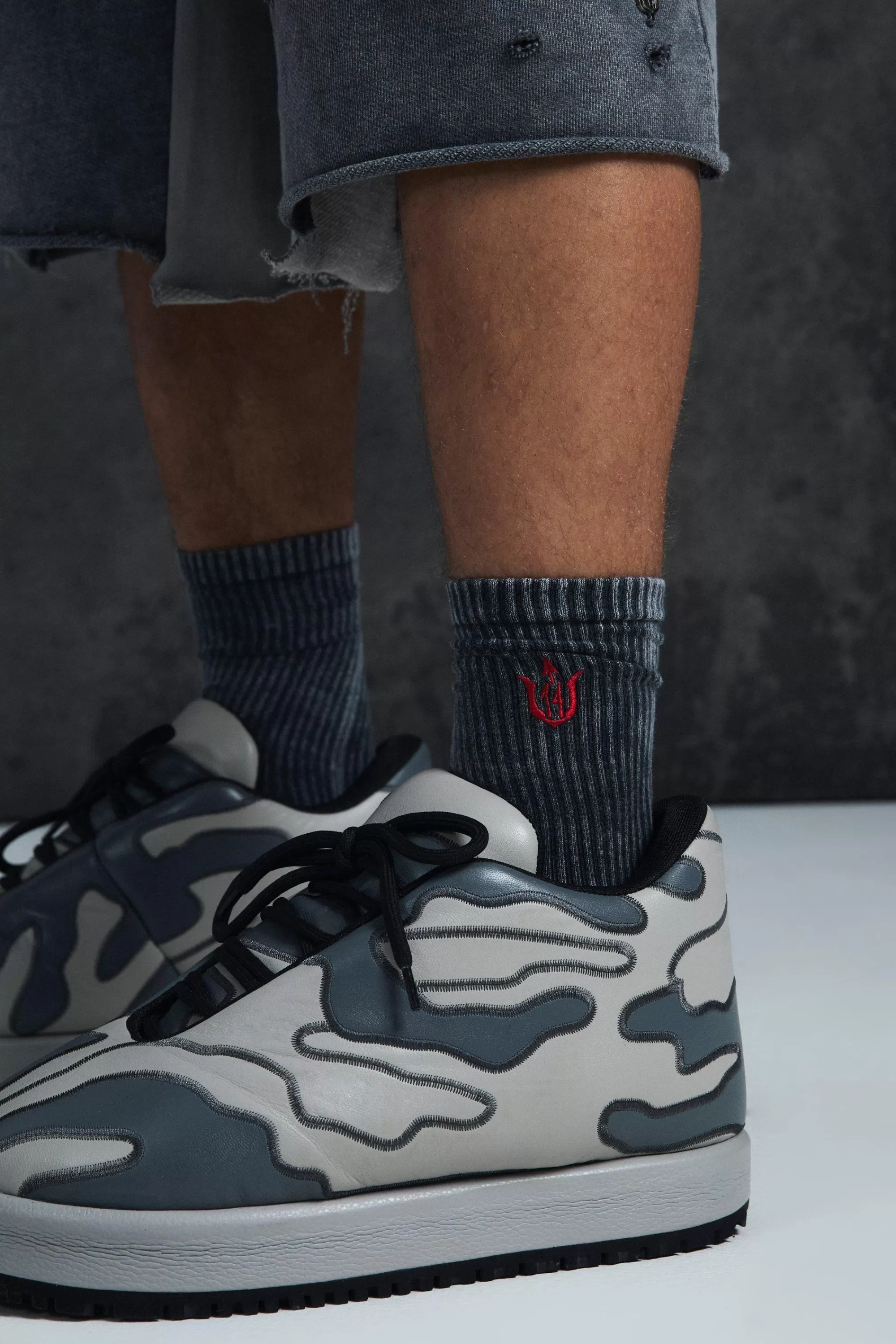 boohooMAN Trippie Redd Acid Wash Embroidered Socks | UK