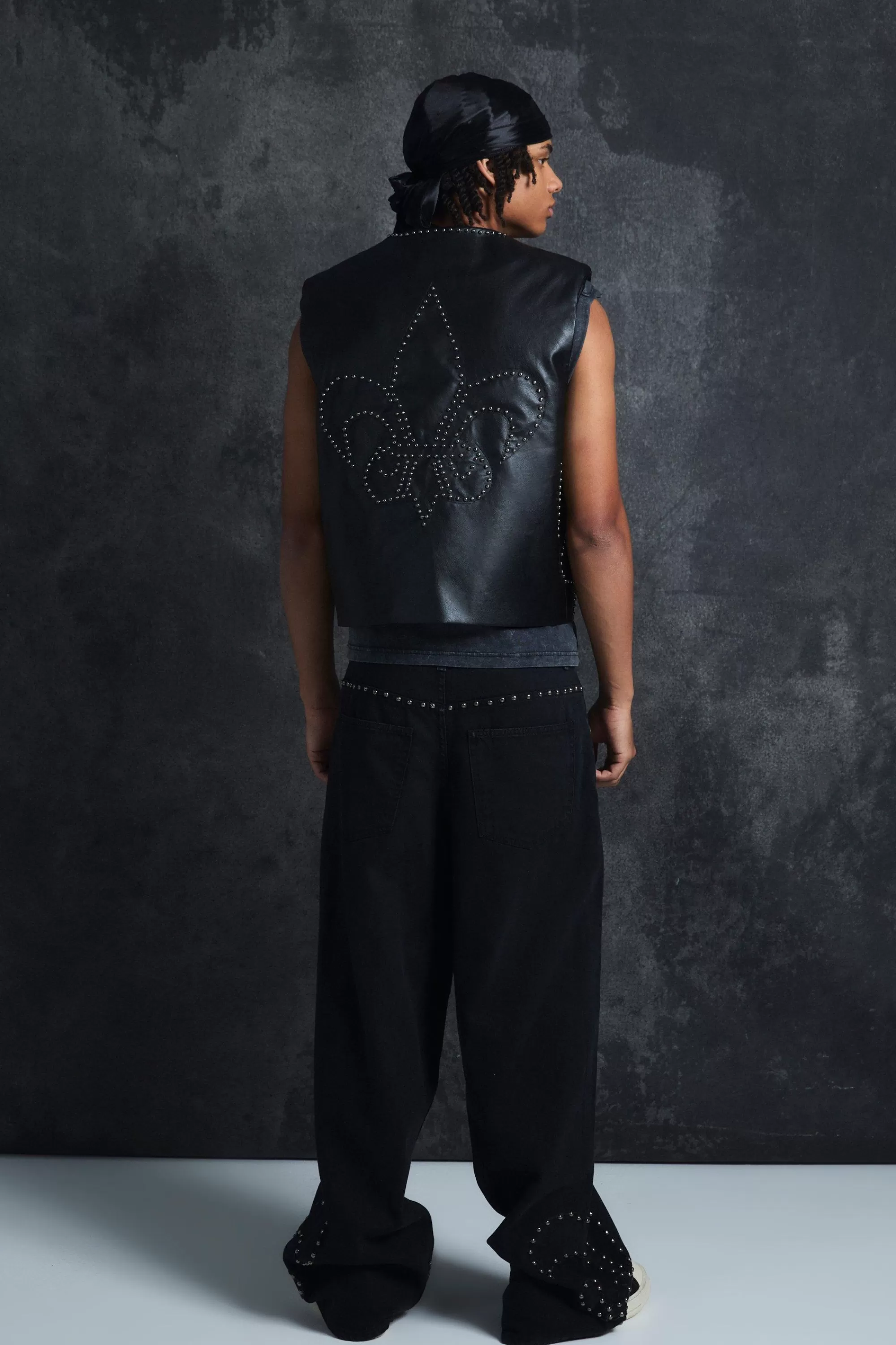 boohooMAN Trippie Redd Baggy Rigid Studded Applique Denim Jeans | UK