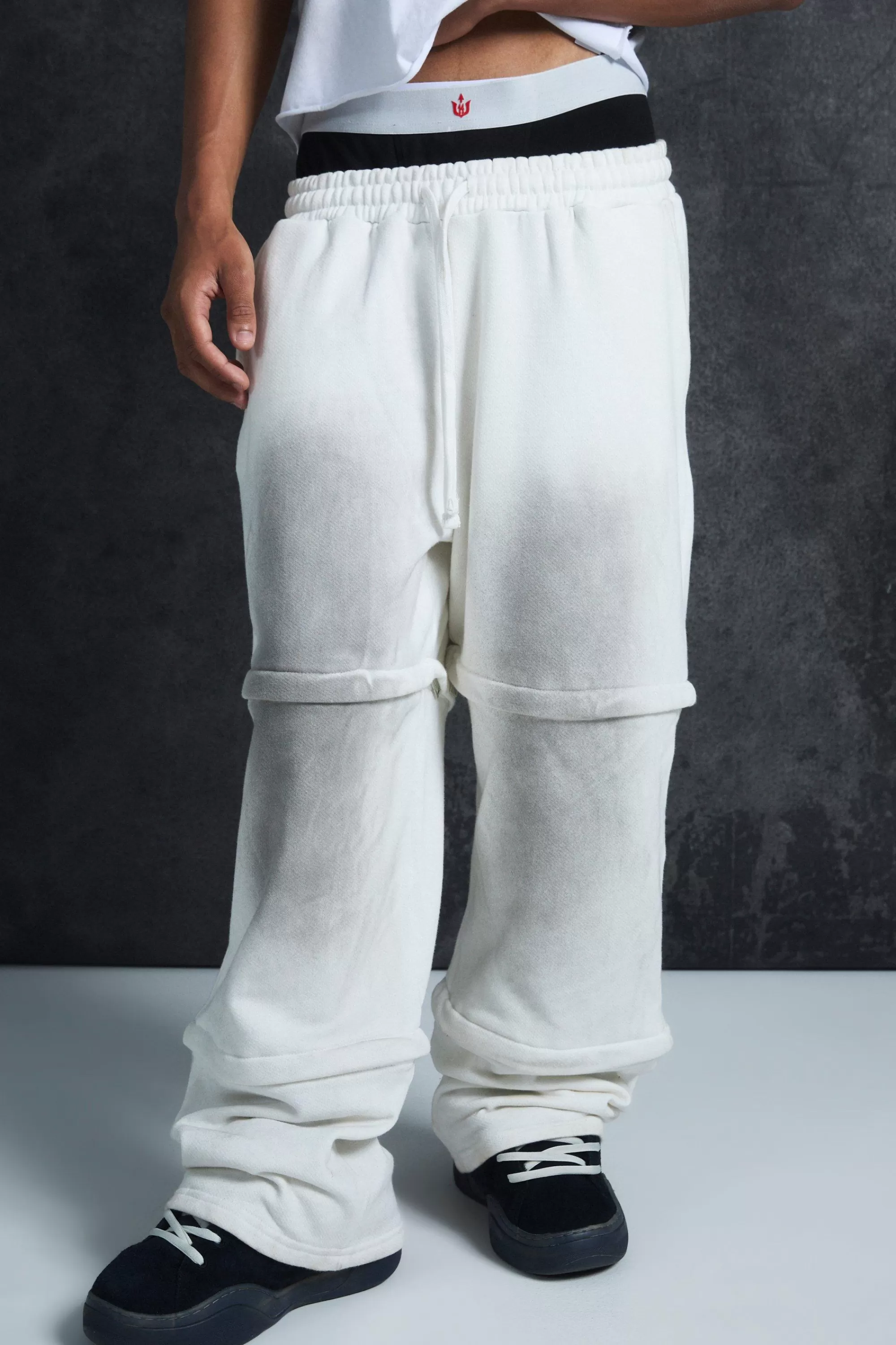 boohooMAN Trippie Redd Extreme Wide Leg Double Waistband Jogger | UK
