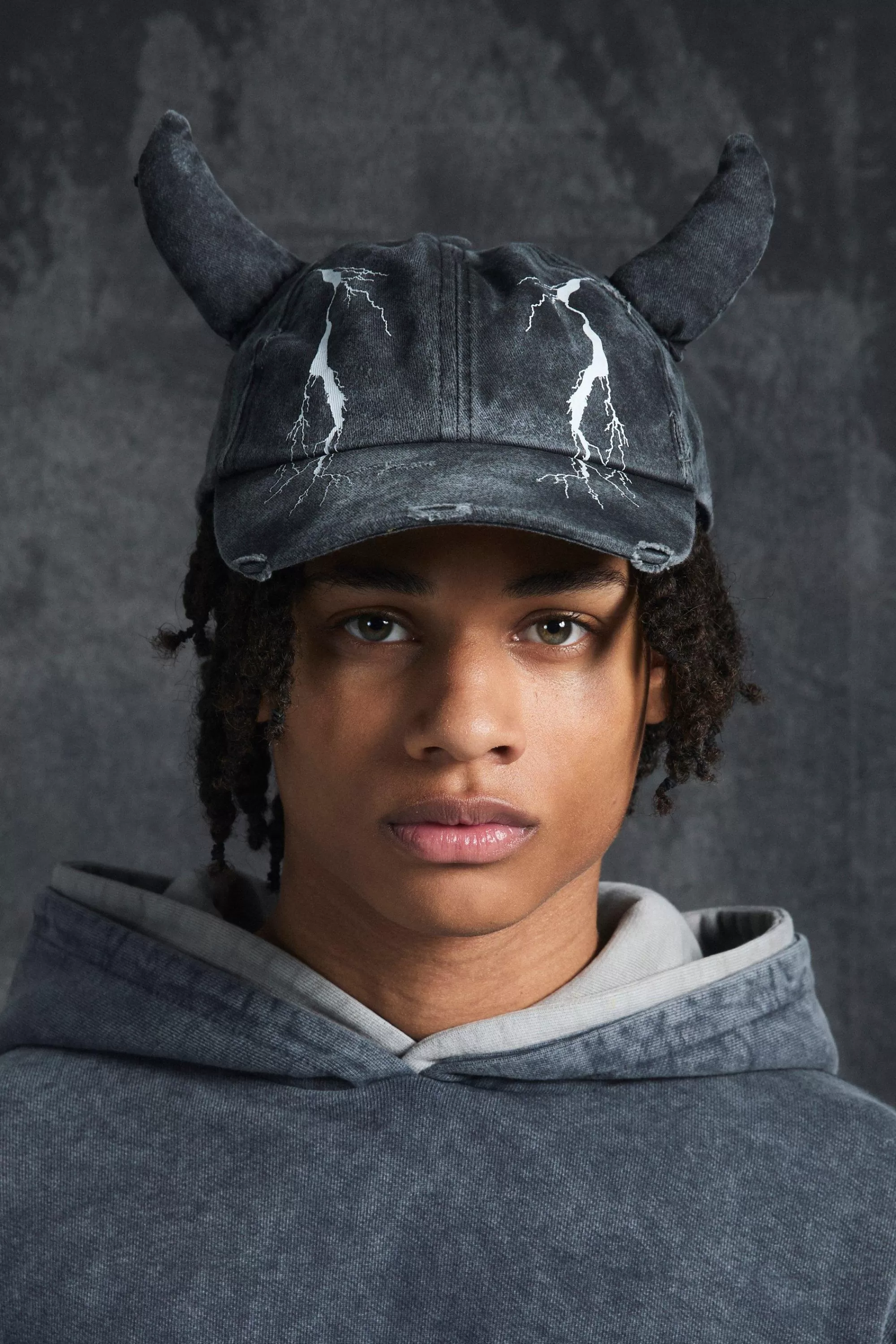 boohooMAN Trippie Redd Graphic Print Distressed Horn Cap In | UK