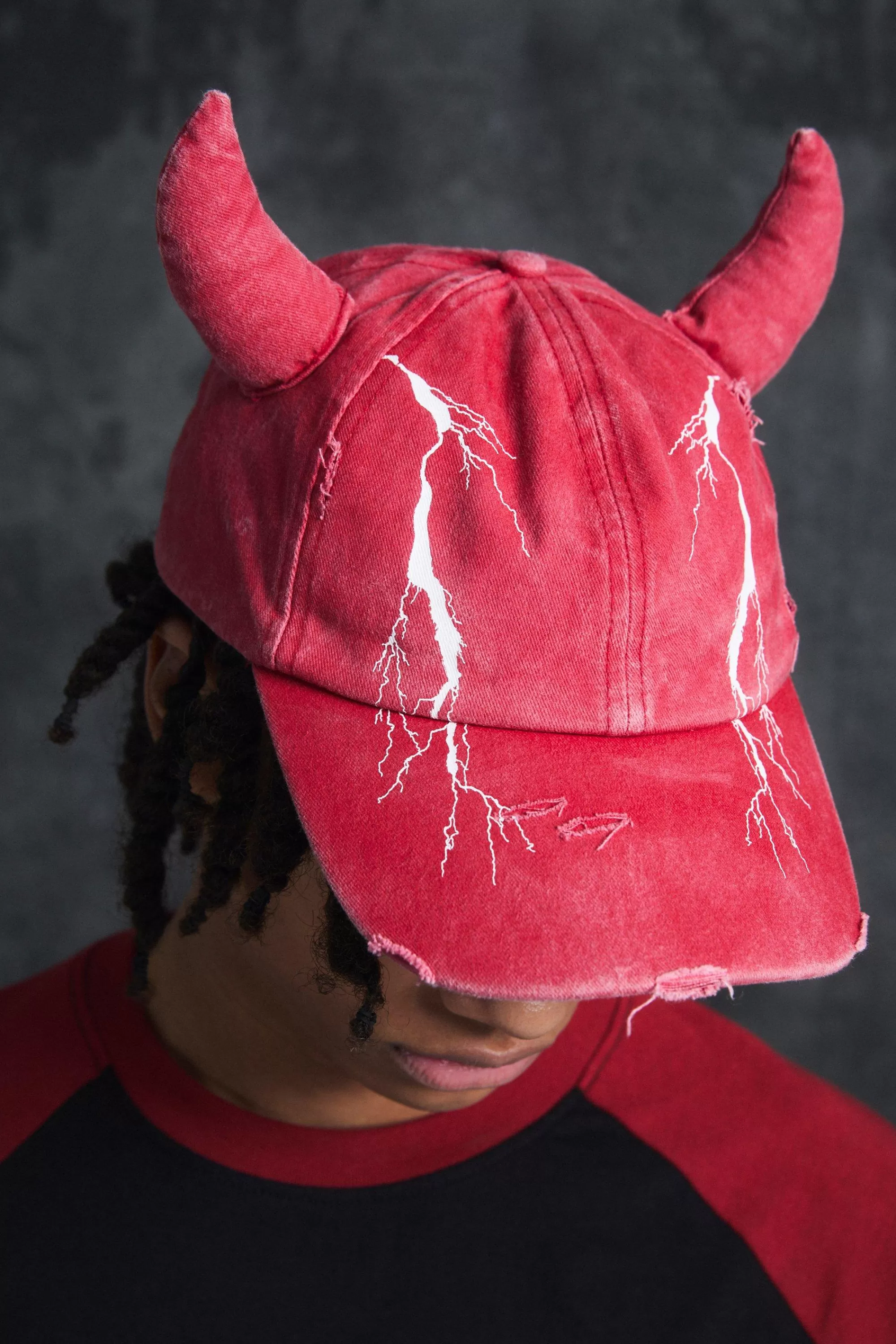 boohooMAN Trippie d Graphic Print Distressed Horn Cap In | UK