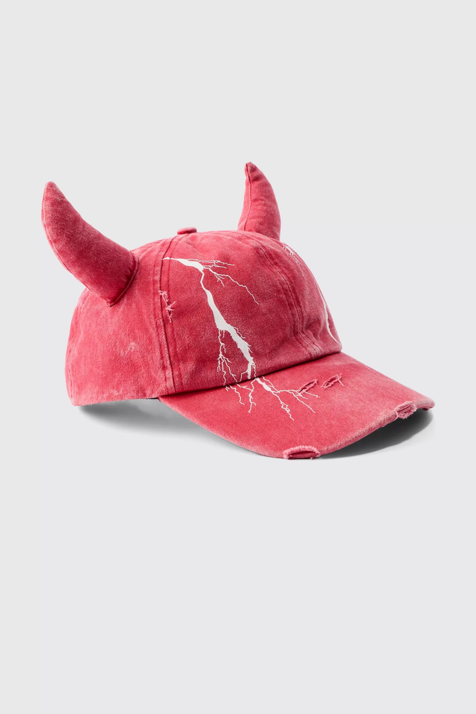 boohooMAN Trippie d Graphic Print Distressed Horn Cap In | UK
