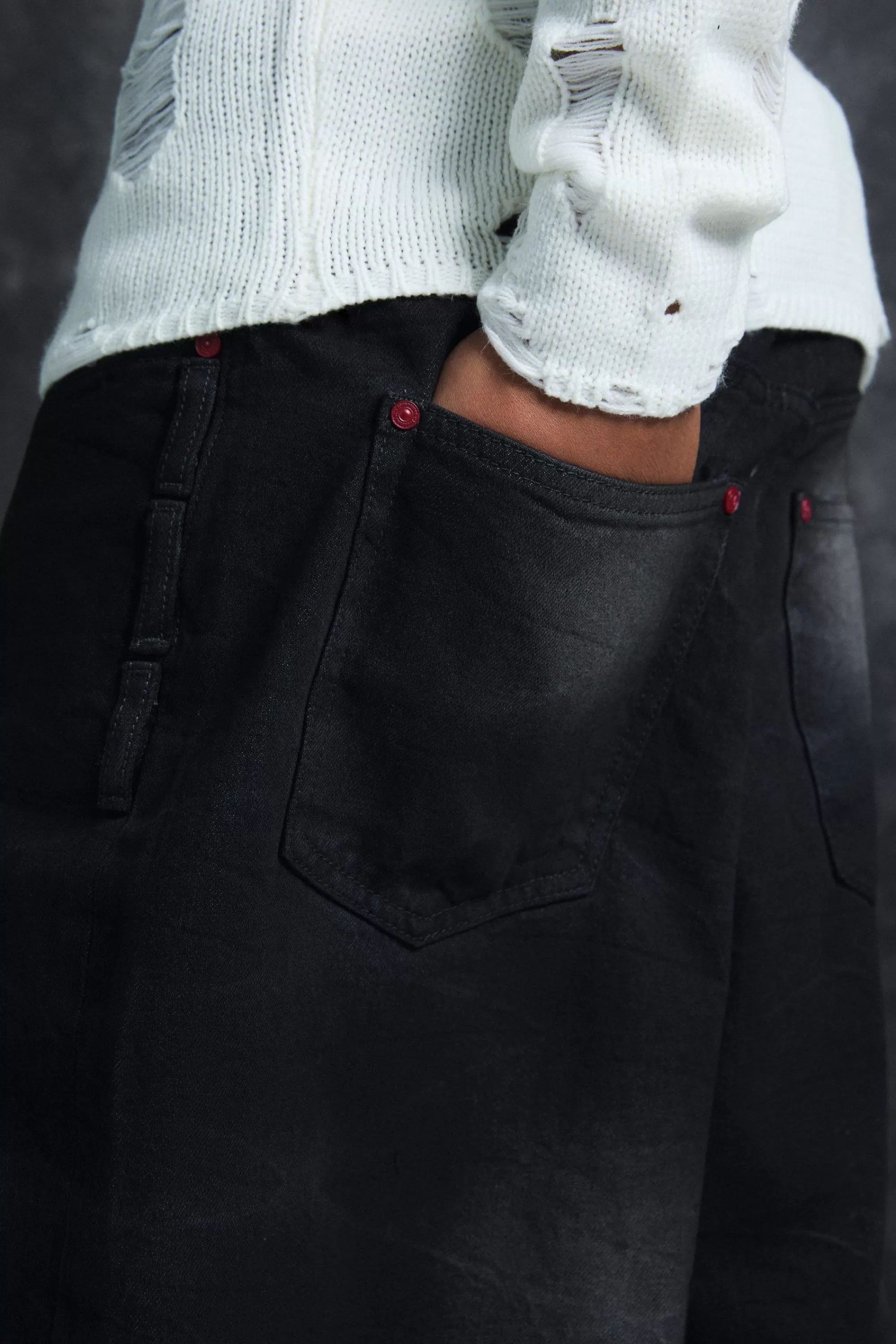 boohooMAN Trippie Redd Long Line Extreme Washed Denim Jorts | UK