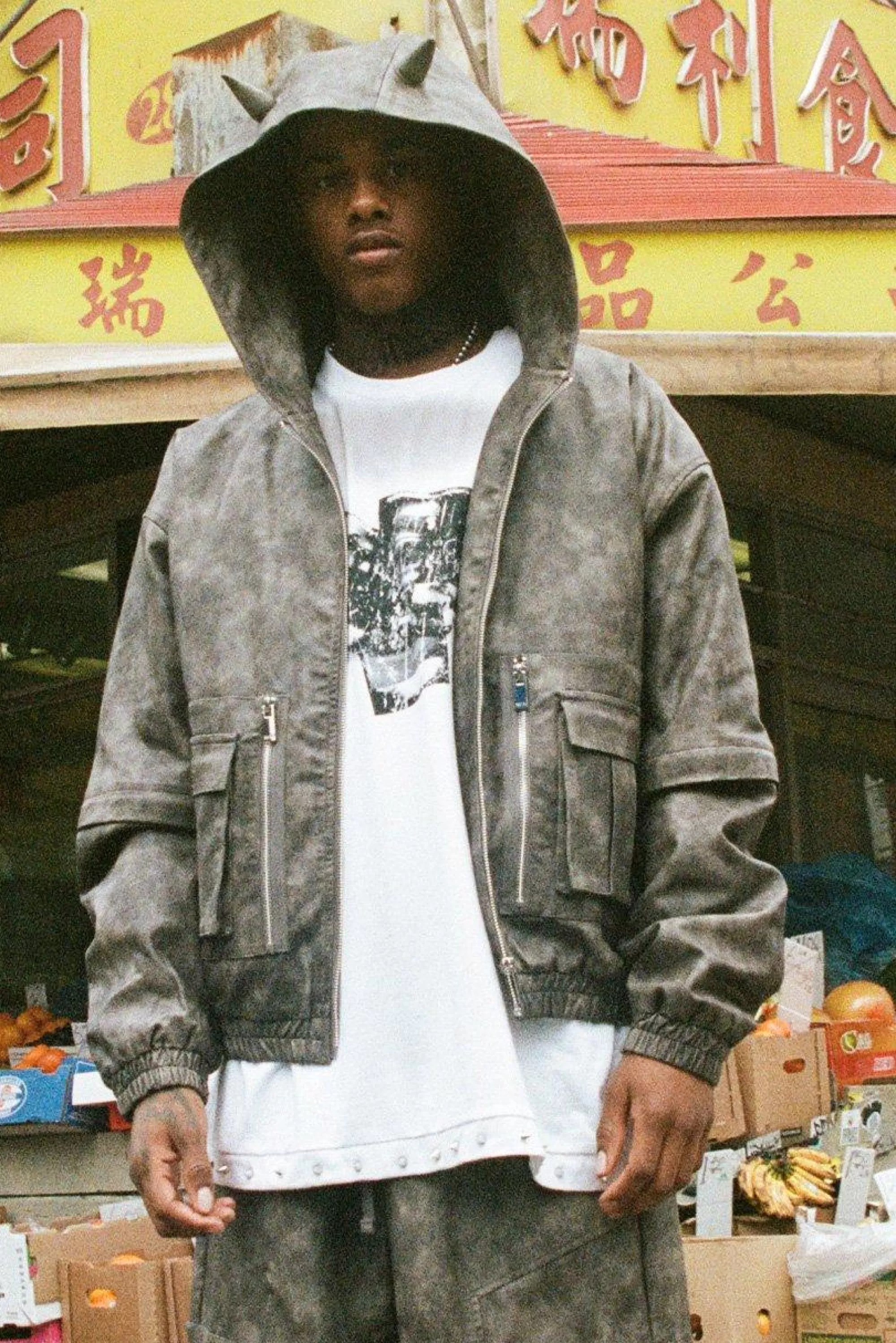 boohooMAN Trippie Redd Oversized Boxy Pu Horn Detail Bomber Jacket In | UK