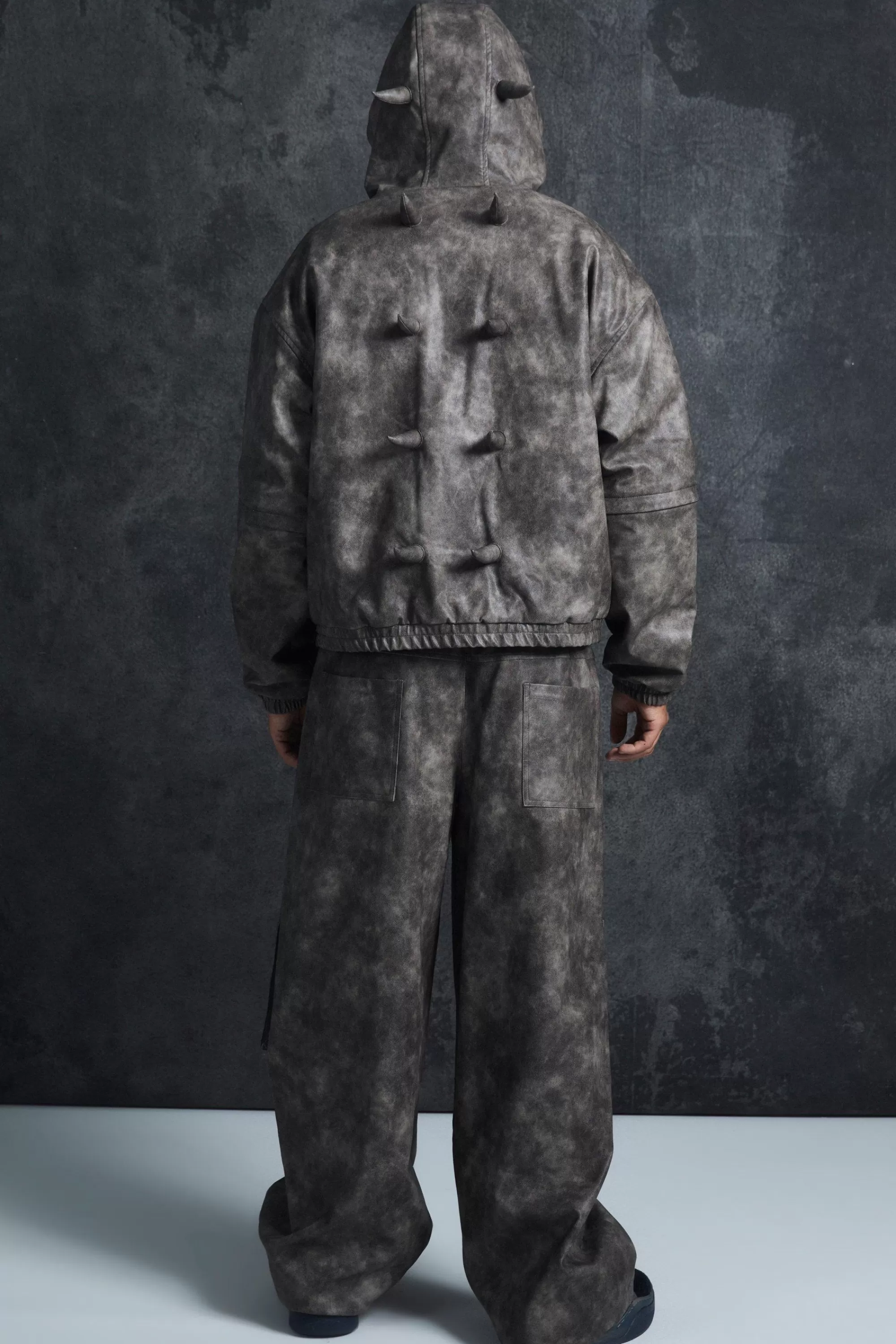 boohooMAN Trippie Redd Oversized Boxy Pu Horn Detail Bomber Jacket In | UK
