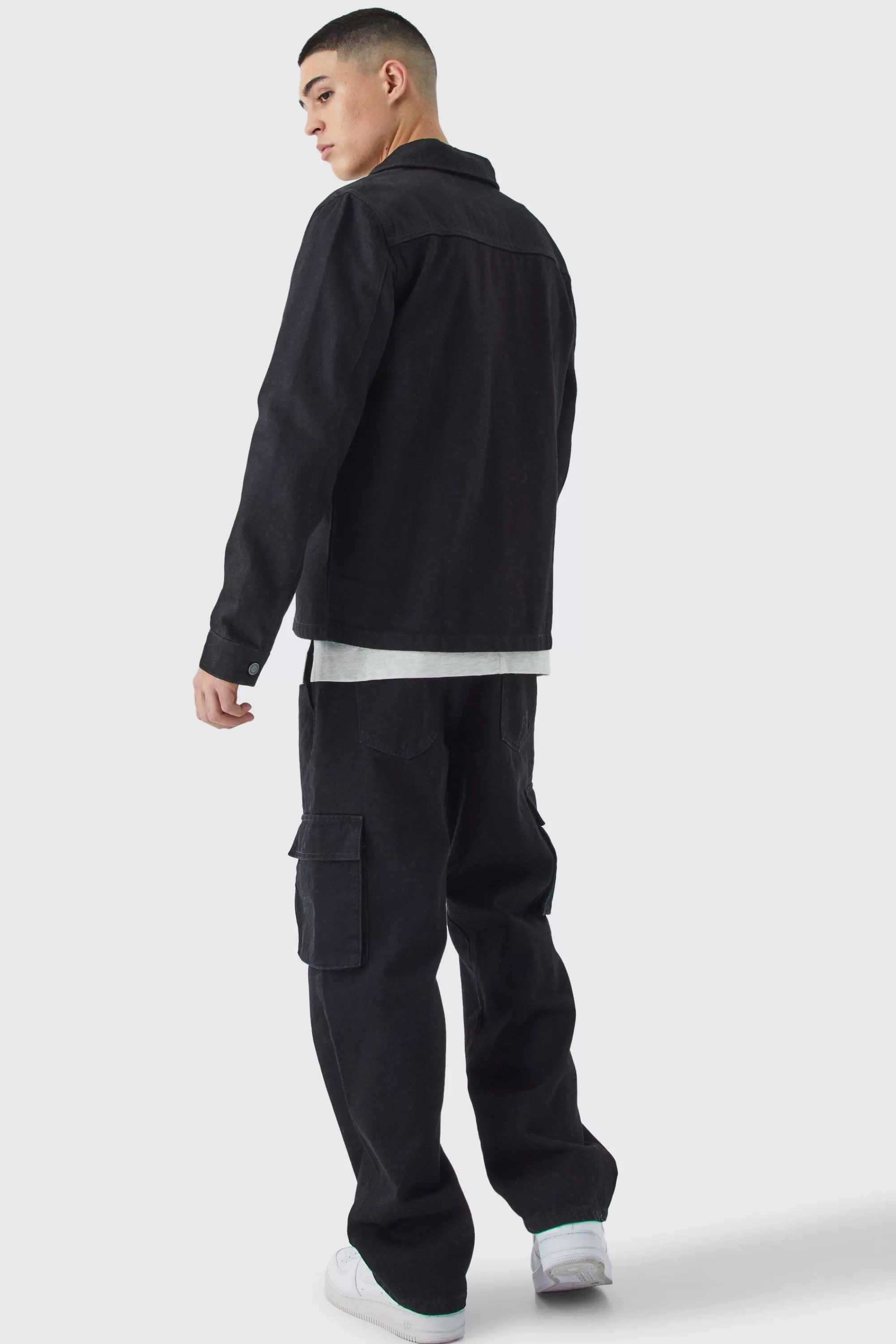 boohooMAN Twill Cargo Overshirt & Trouser | UK