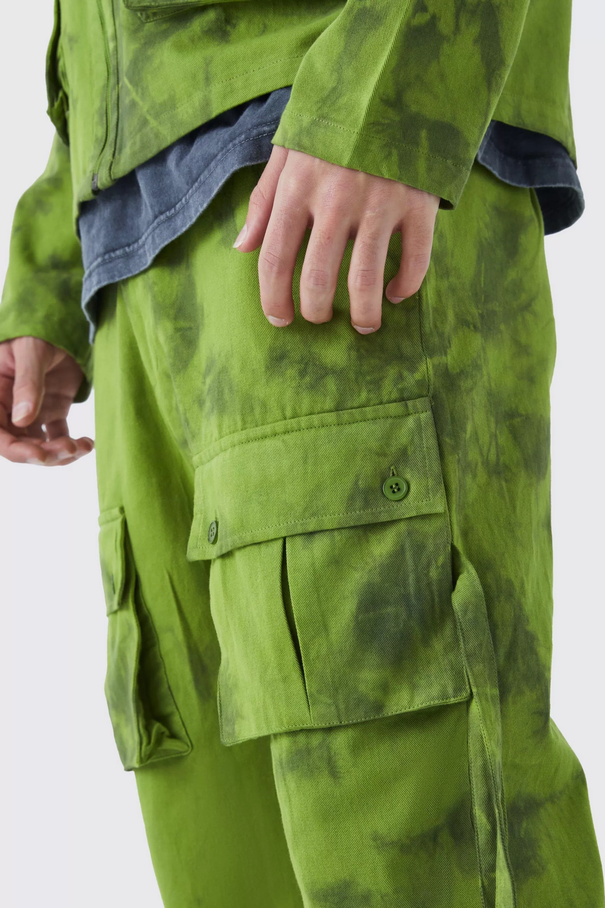 boohooMAN Twill Tie Dye Fixed Waist Straight Leg Cargo Trouser | UK