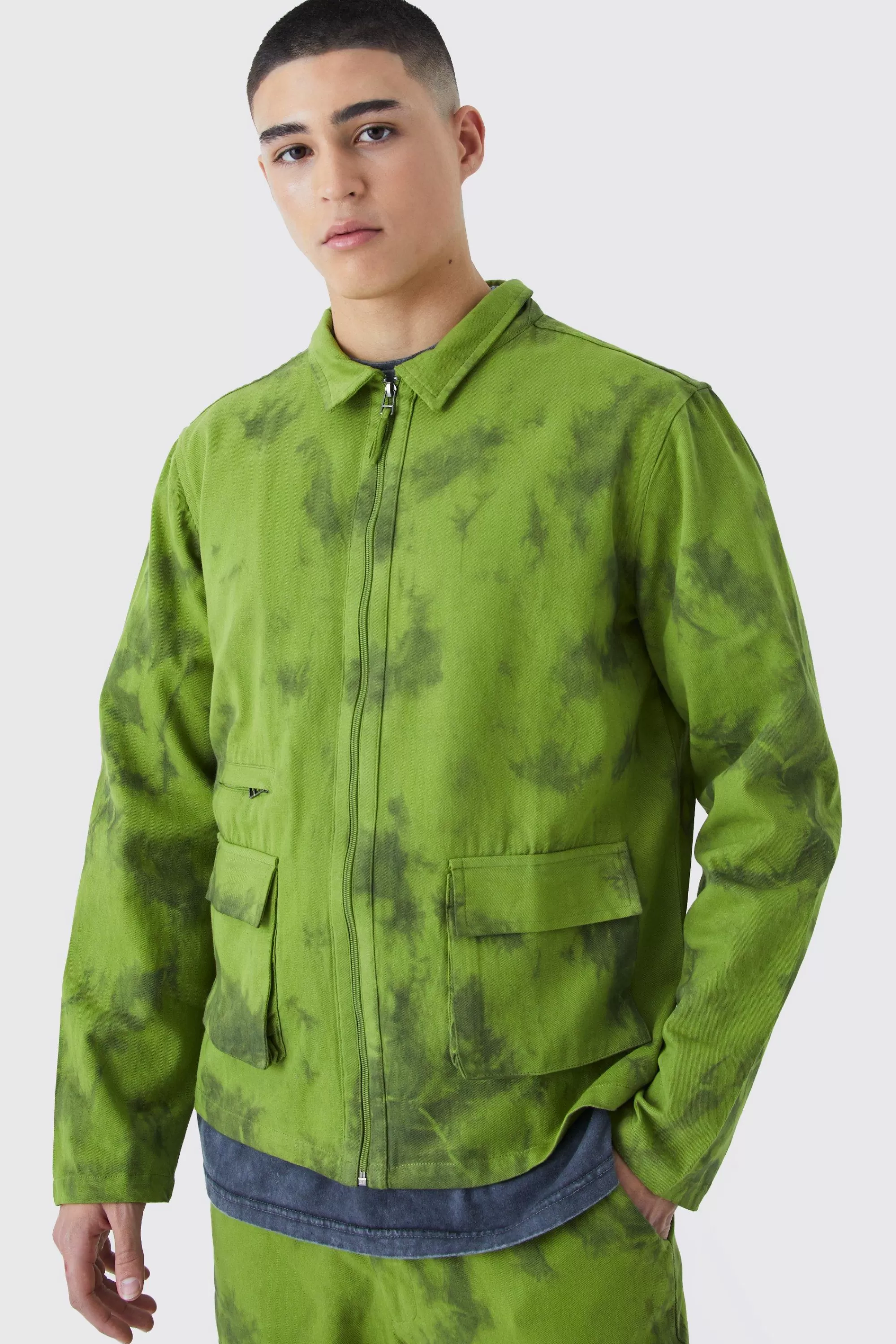 boohooMAN Twill Tie Dye Harrington Jacket | UK