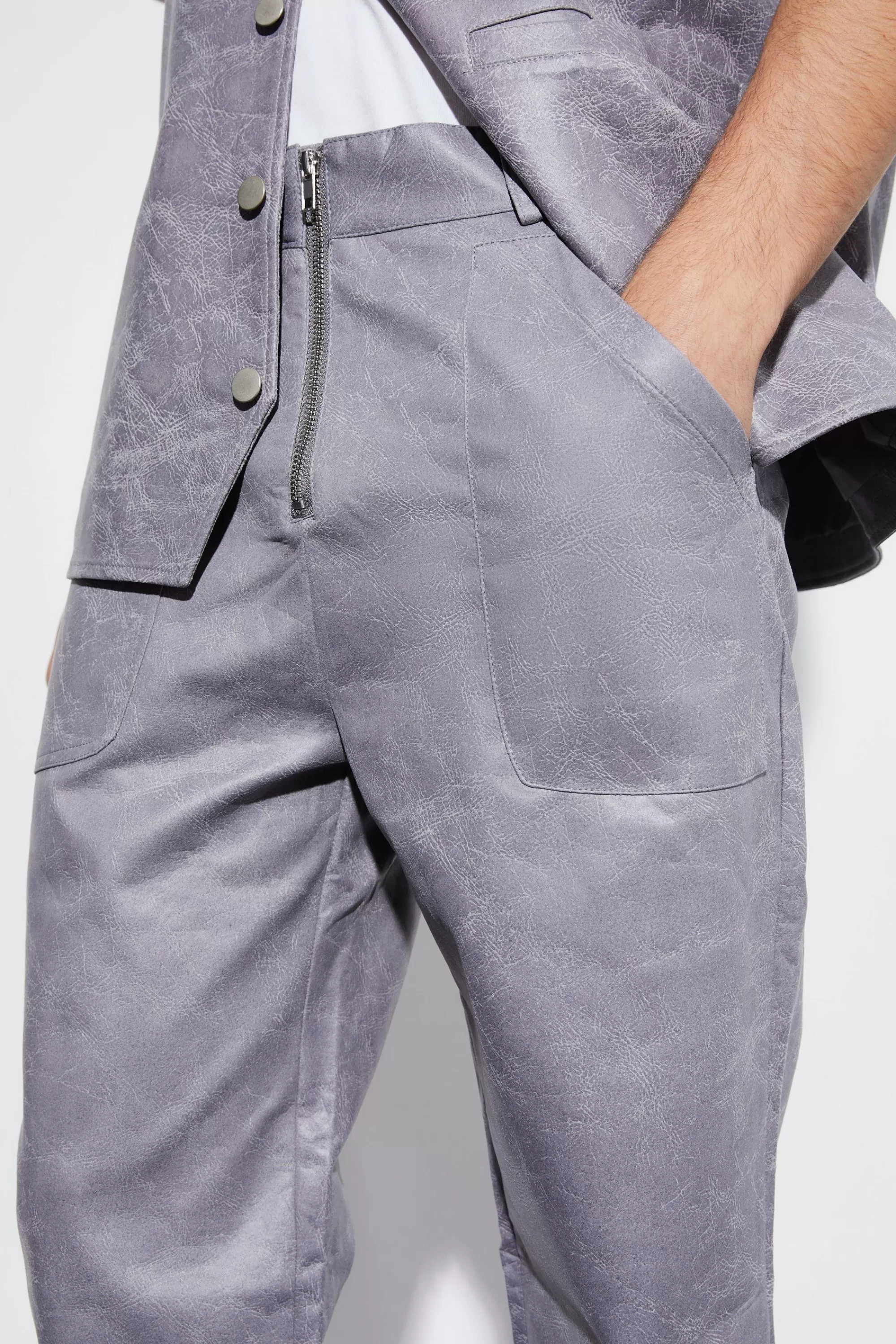 boohooMAN Vintage Pu Straight Leg Zip Suit Trousers | UK