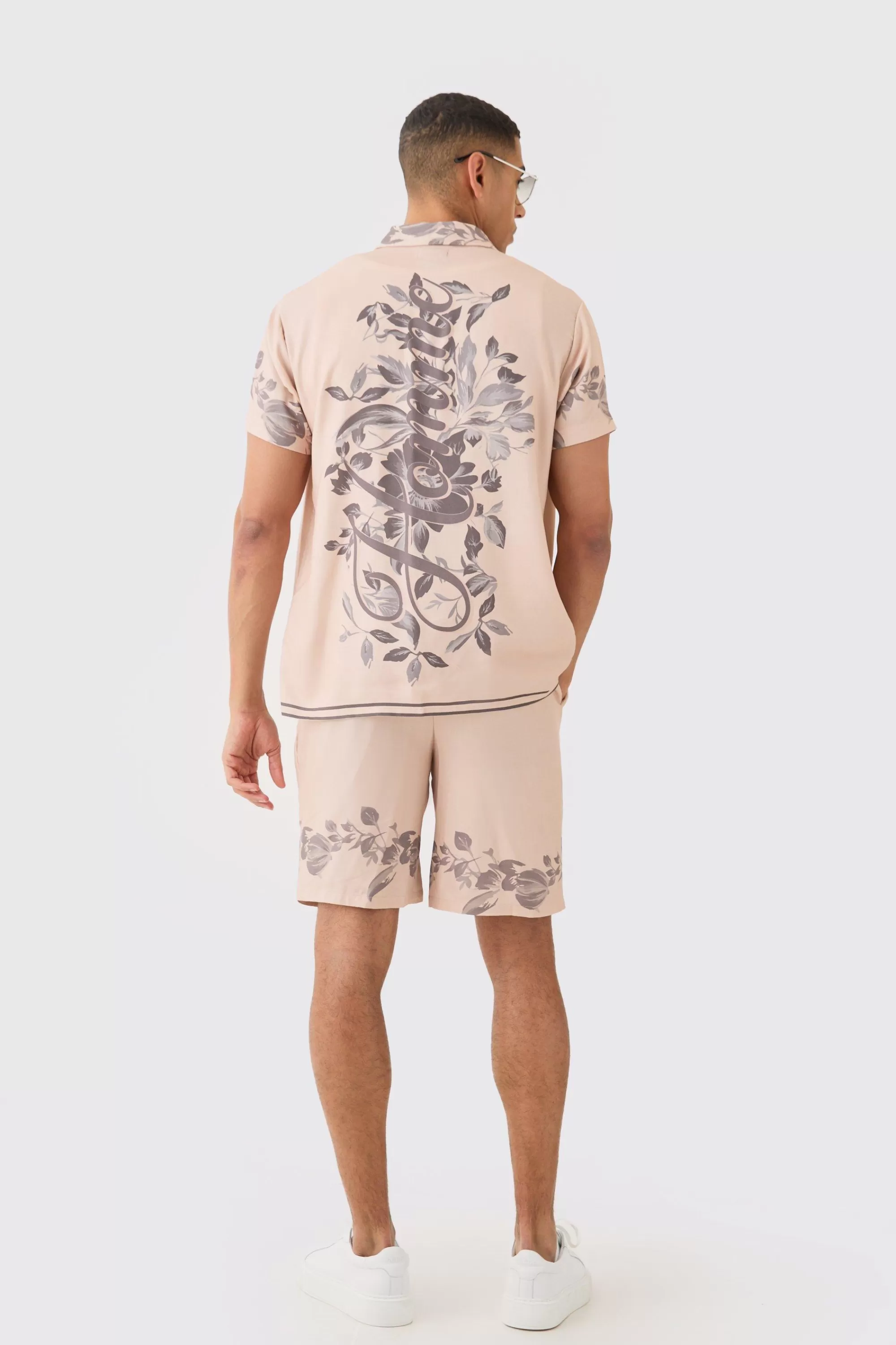 boohooMAN Viscose Tonal Back Detail Shirt & Short | UK