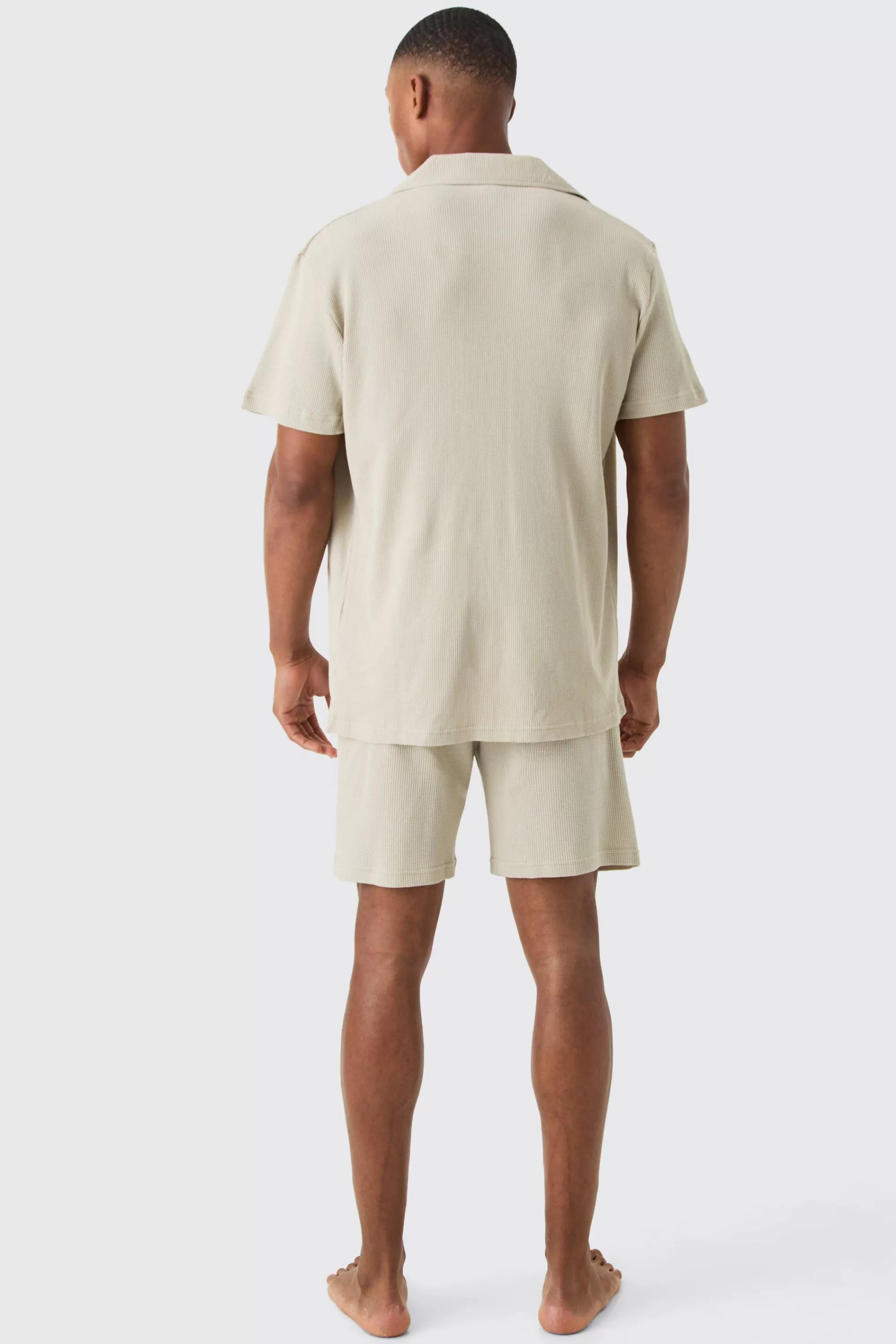 boohooMAN Waffle Lounge Shirt & Short Set In | UK