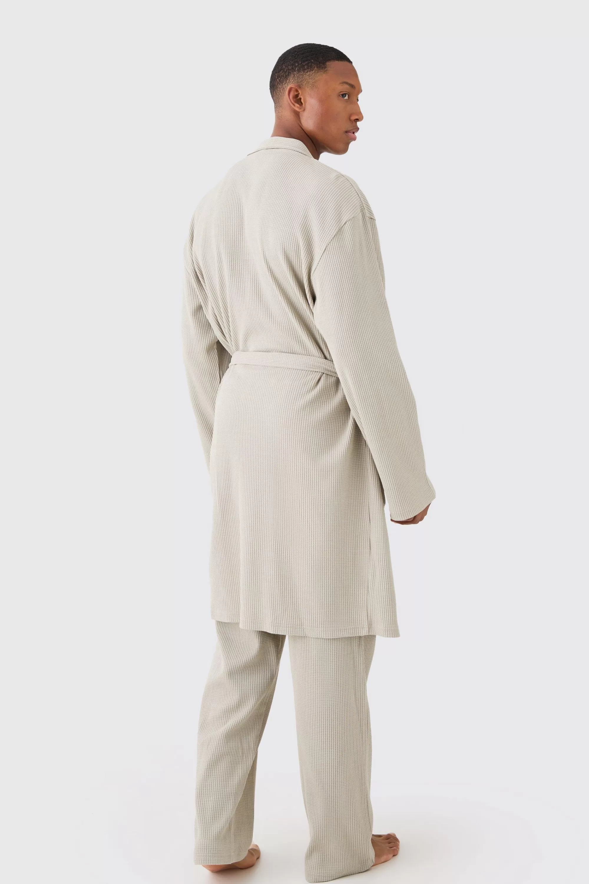 boohooMAN Waffle Robe & Relaxed Fit Bottoms In | UK