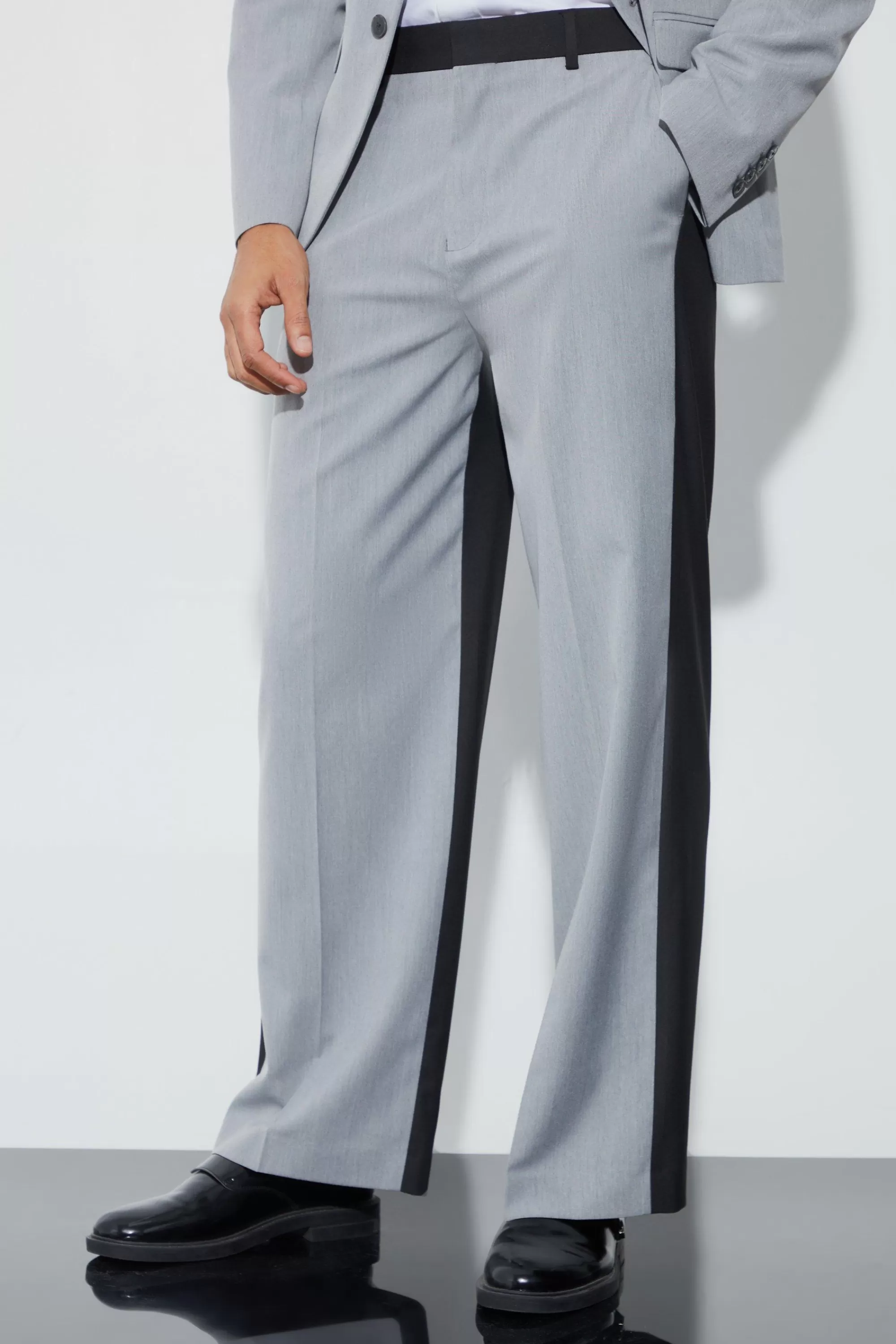 boohooMAN Wide Fit Colour Block Half And Half Trouser | UK