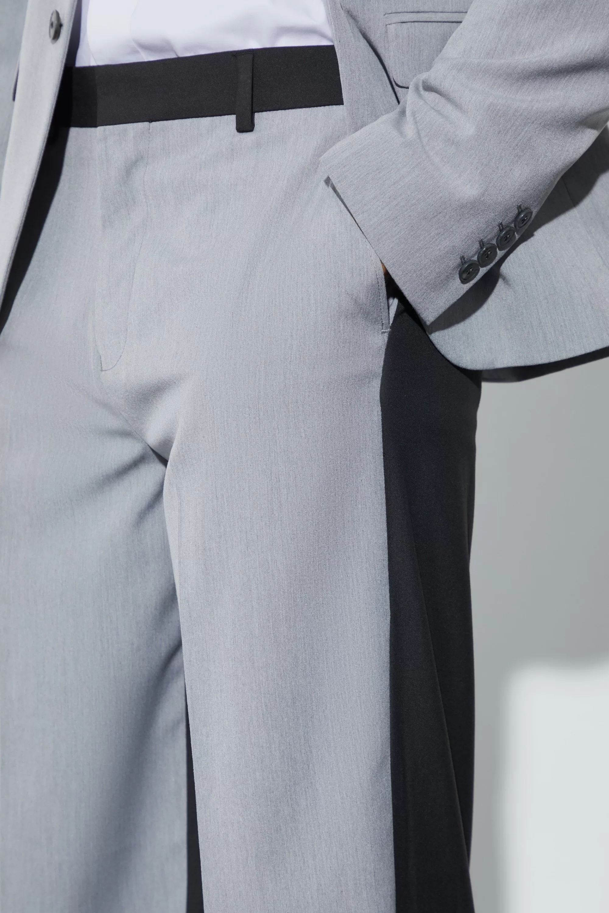 boohooMAN Wide Fit Colour Block Half And Half Trouser | UK