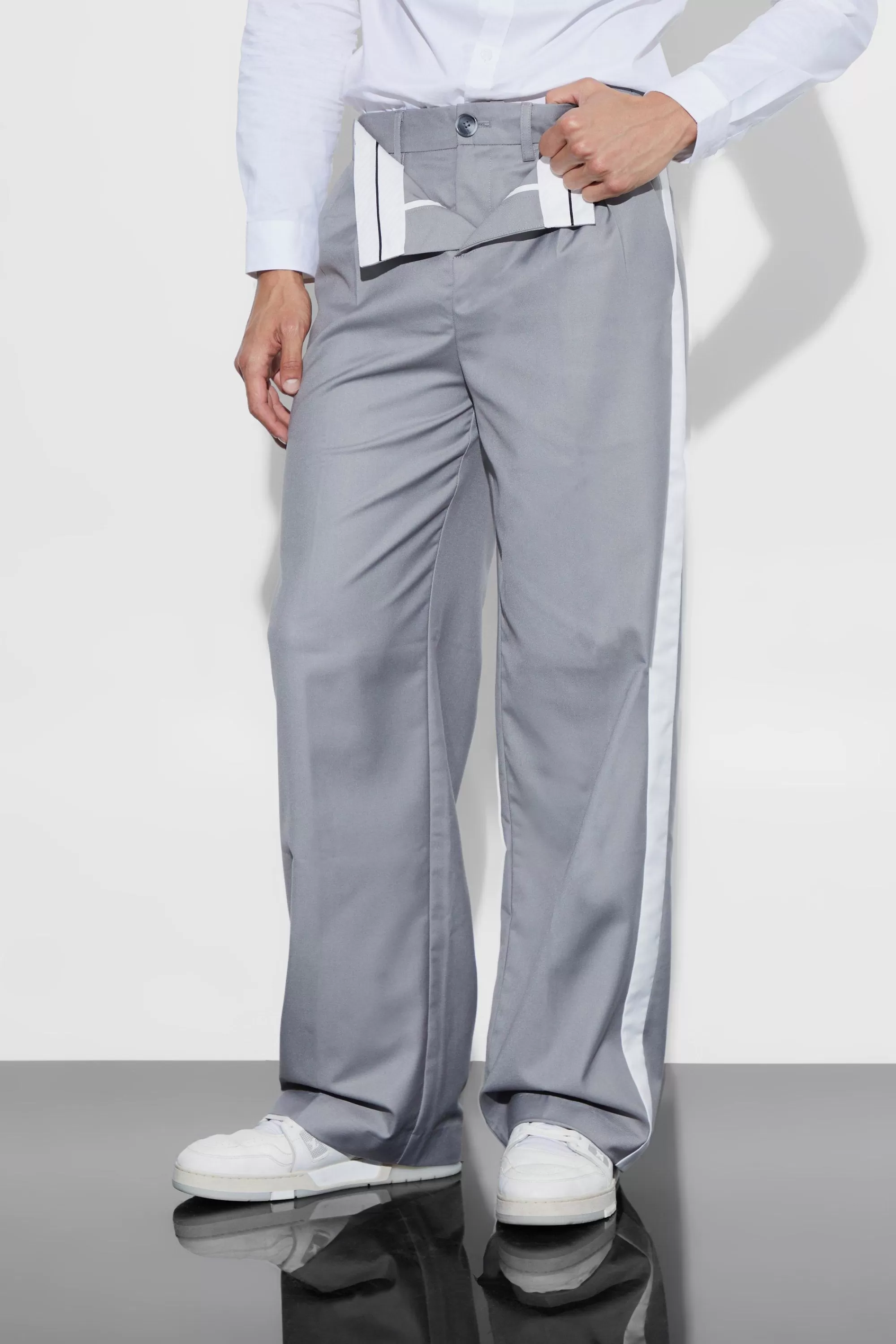 boohooMAN Wide Fit Double Waistband Trouser | UK