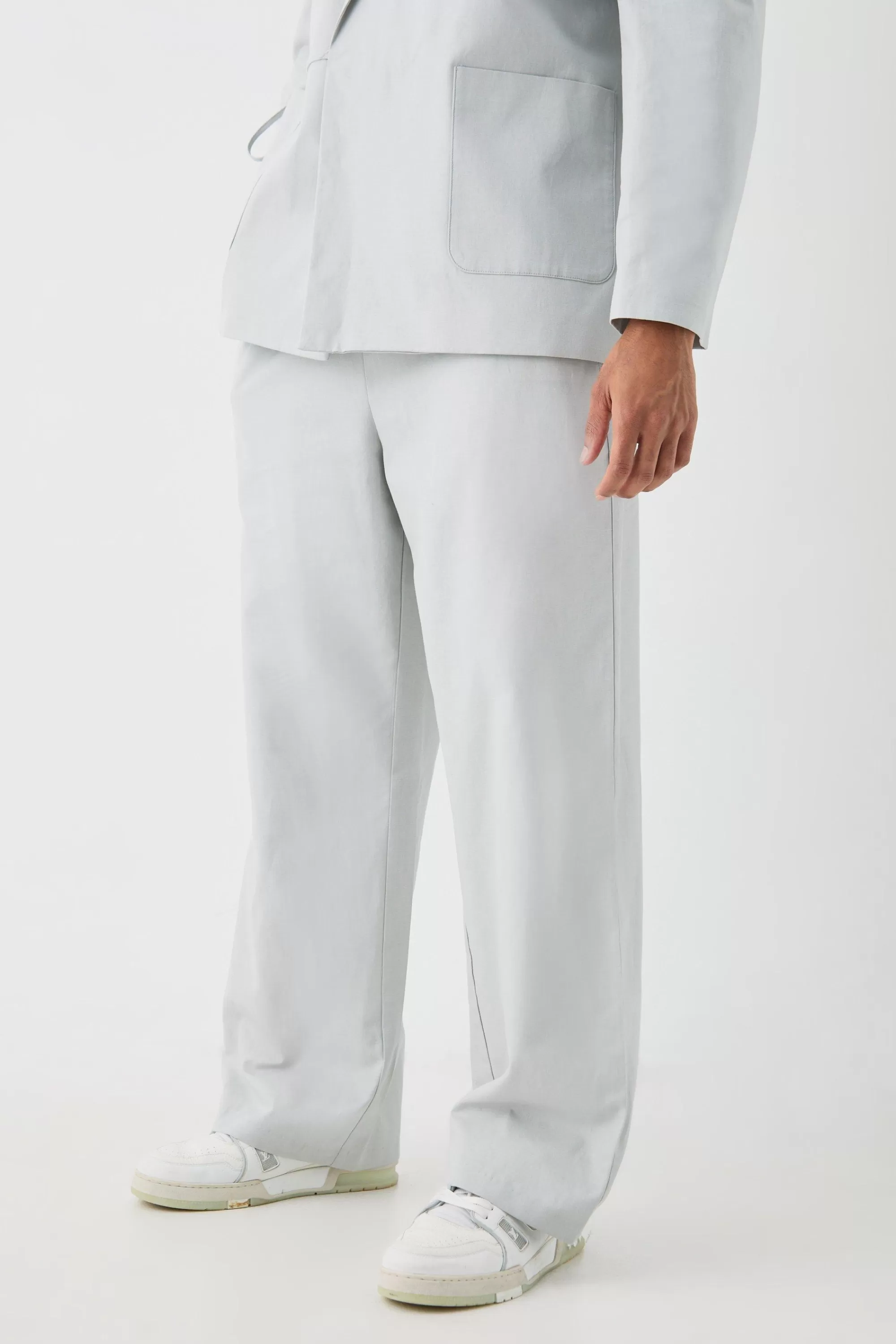 boohooMAN Wide Leg Elasticated Waistband Linen Joggers In | UK