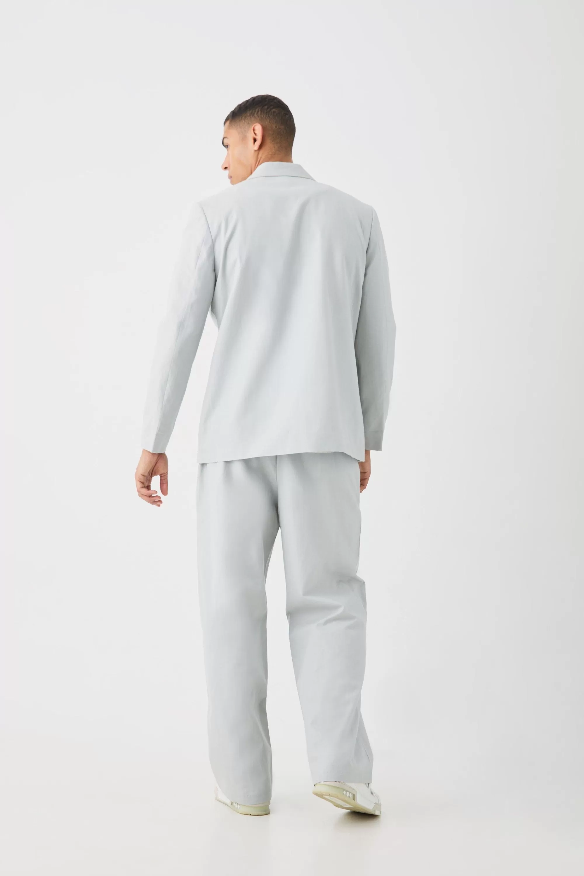 boohooMAN Wide Leg Elasticated Waistband Linen Joggers In | UK