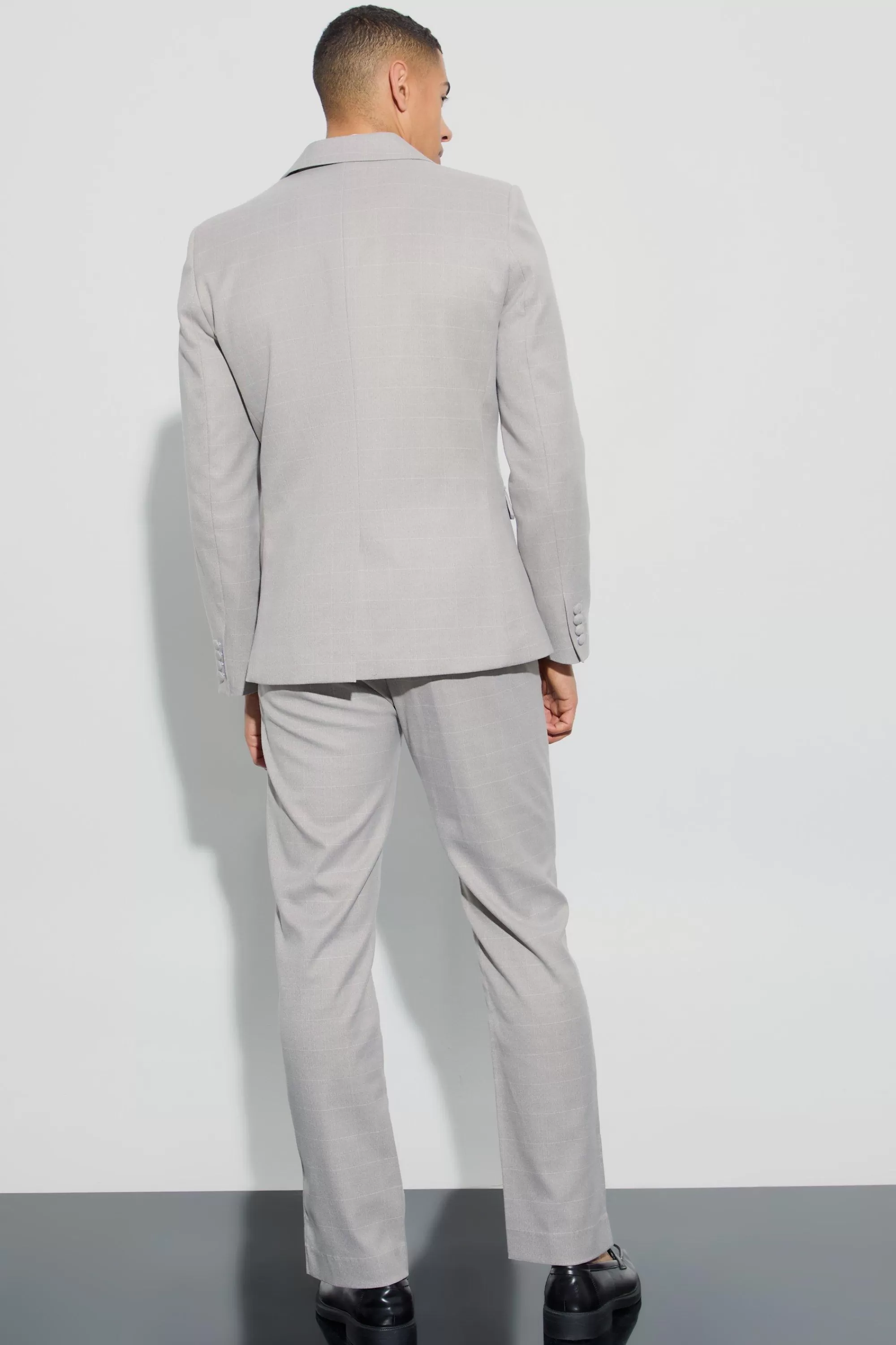 boohooMAN Window Check Double Breasted Slim Fit Blazer | UK